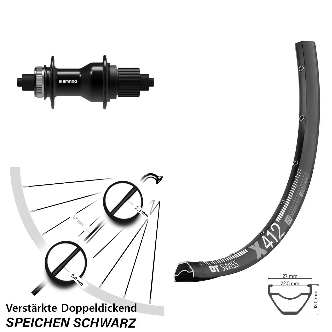 29 Zoll Hinterrad DT Swiss X 412 Shimano FH-QC500 Micro Spline für Schnellspanner