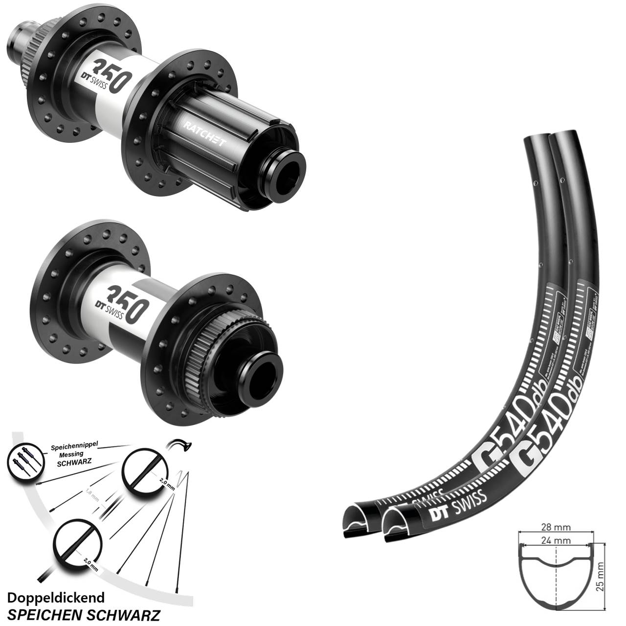 Laufradsatz Gravel G 540 DT Swiss 350 Steckachse 12x100/142 mm Centerlock 28 Zoll