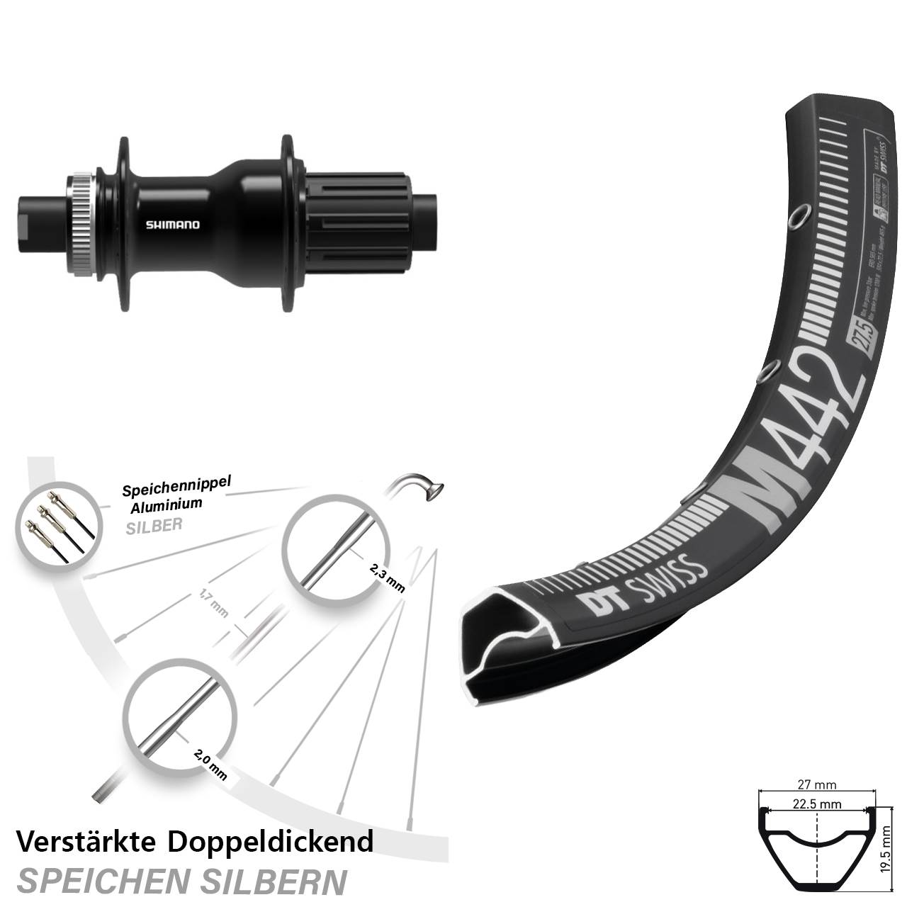 Centerlock Hinterrad 28 Zoll DT Swiss M442 Shimano FH-TC500 11-12 fach 12x142