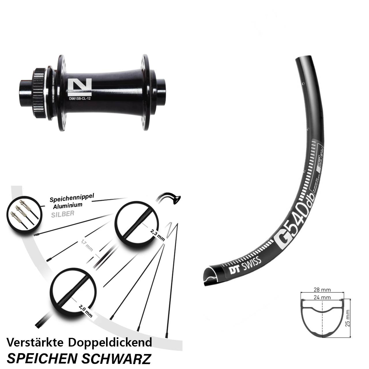 28 Zoll DT Swiss G540 Novatec D981 Centerlock Vorderrad 12x100