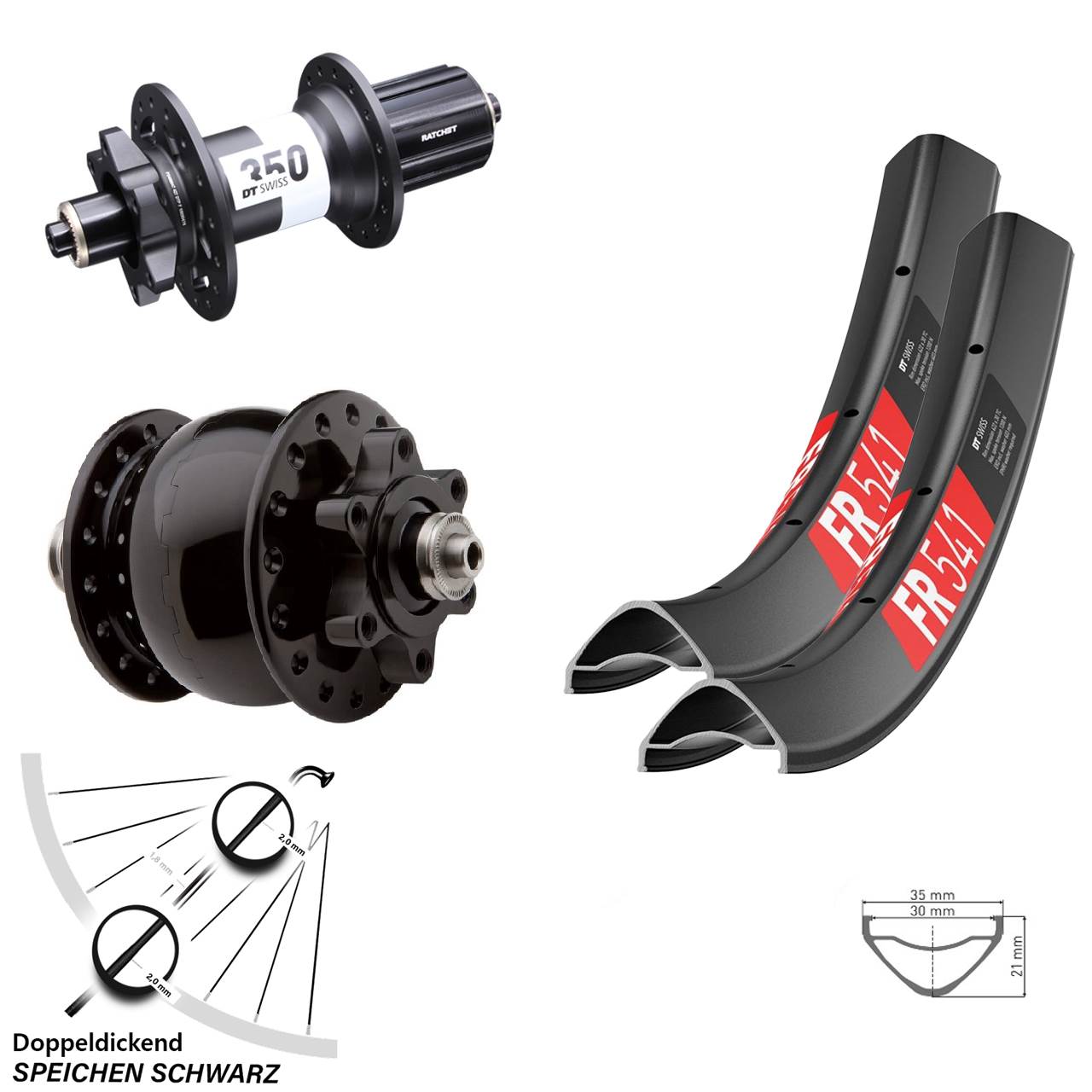 27,5 Zoll DT Swiss FR541 350 HG SON 28 Disc Laufradsatz 5x100/135