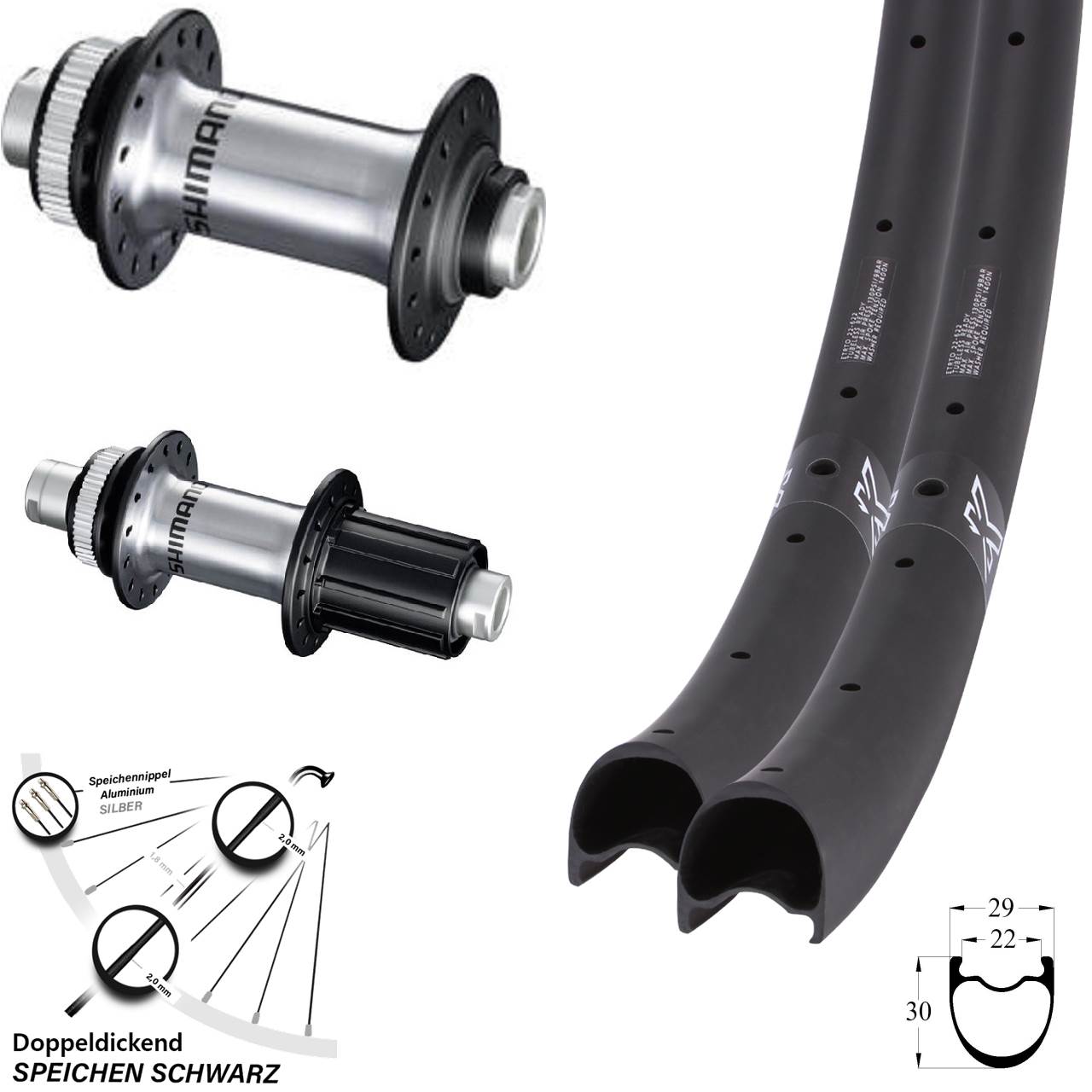 29 Zoll KX-RC Carbon Shimano Ultegra Disc Laufradsatz 12x100/142 8-12 fach Centerlock