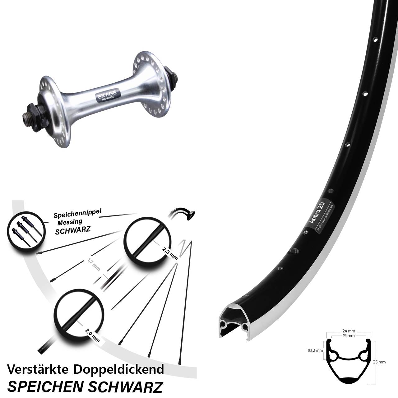 28 Zoll Ryde Andra 20 Shimano Vorderrad QR