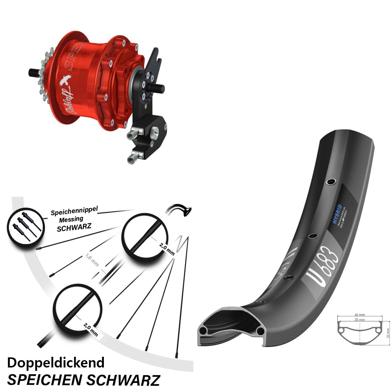 DT Swiss U683 Rohloff Speedhub TS DB OEM2 Tandem rot 27,5 Zoll Disc Hinterrrad
