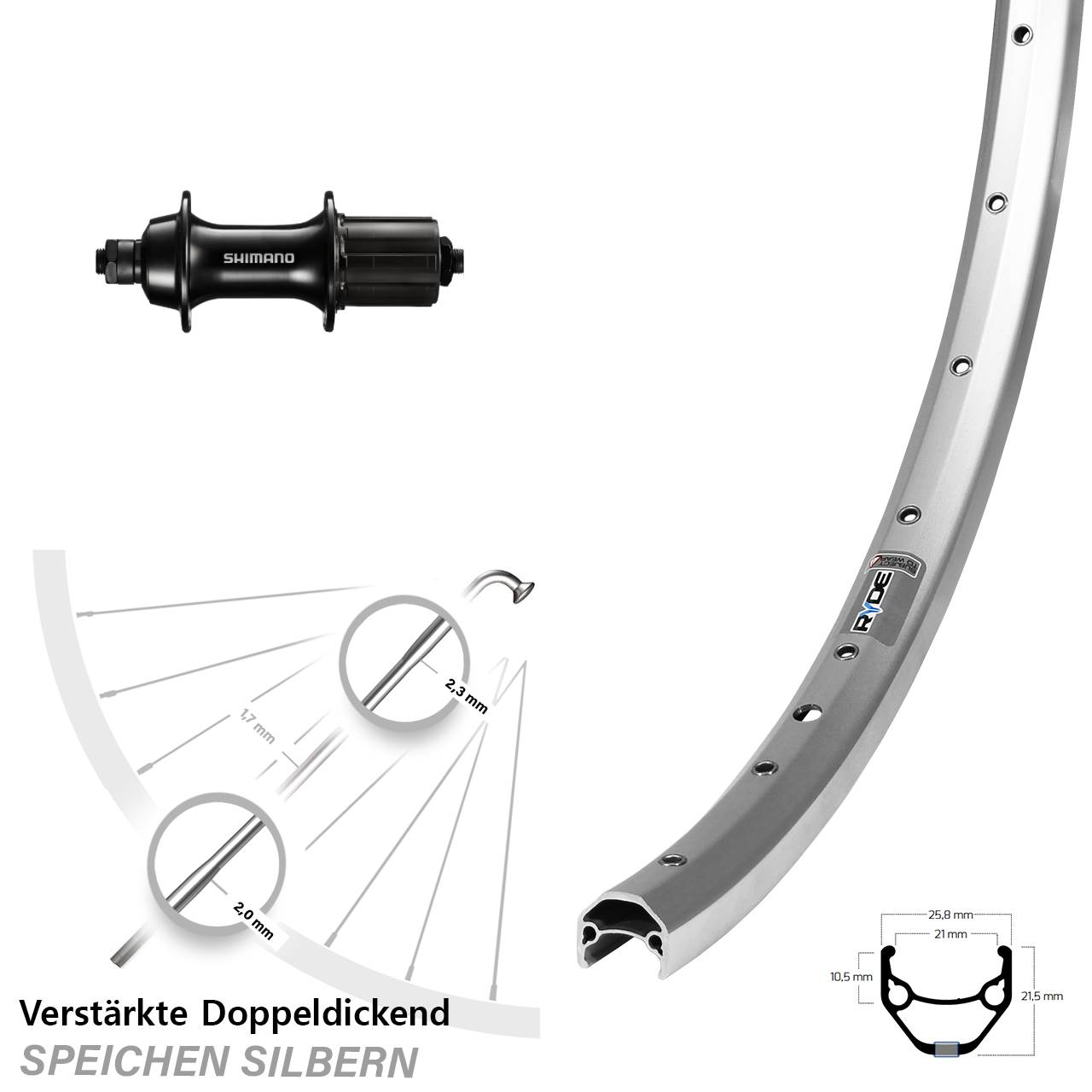Hinterrad QR 28 Zoll Ryde ZAC 421 Shimano Sora 8-11 fach HG