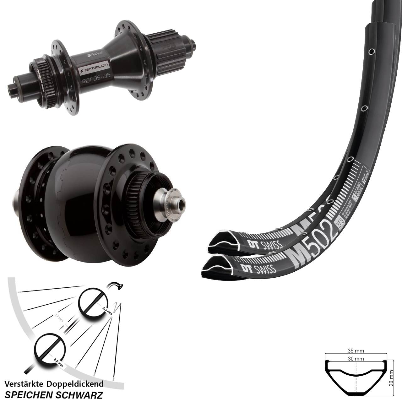 Laufradsatz Centerlock 27,5 Zoll DT Swiss M 502 370 Hybrid SON 28 Micro