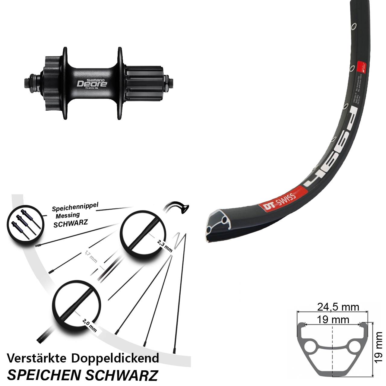 Disc Laufrad QR 29 Zoll DT Swiss 466 Shimano Deore FH-M525 8-11 fach