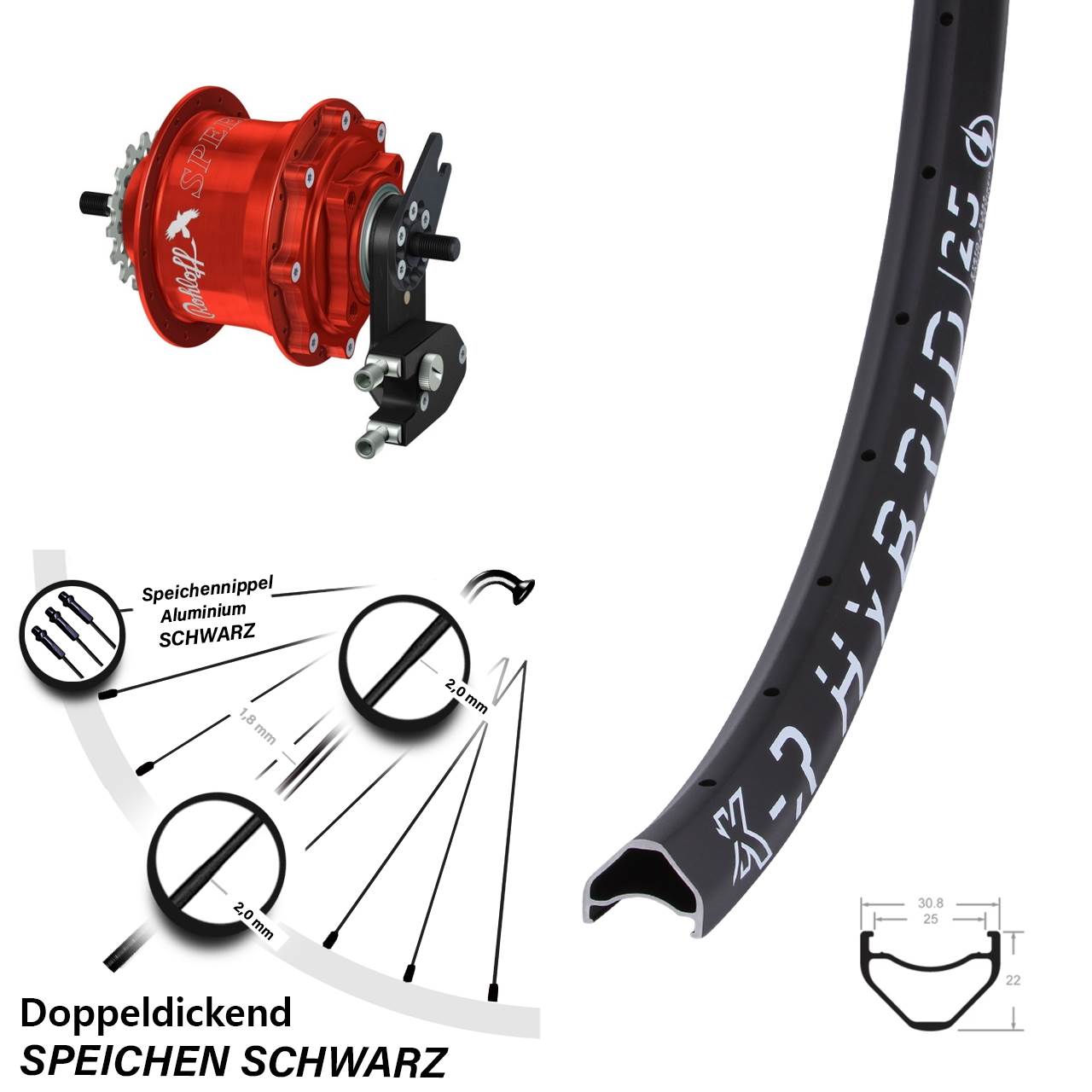 Disc Hinterrrad 26 Zoll KX-R Hybrid 25 Rohloff Speedhub 500/14 TS DB OEM2 rot