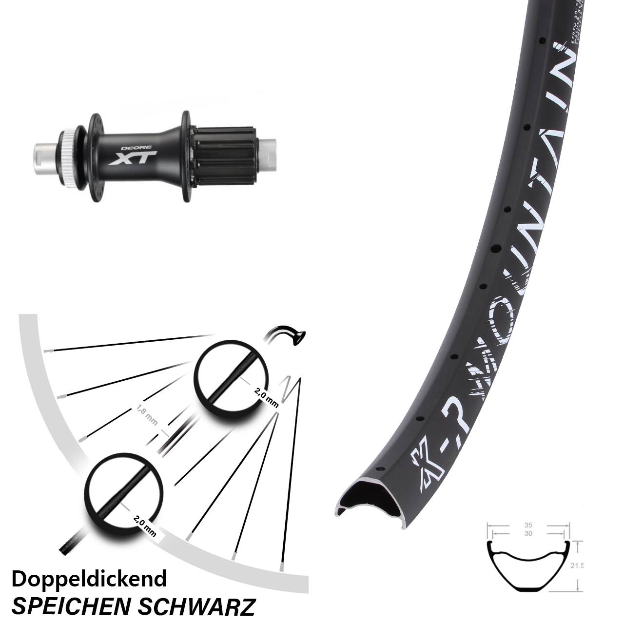 Hinterrad 29 Zoll KX-R Mountain Shimano XT FH-M788 8-11 fach 12x142