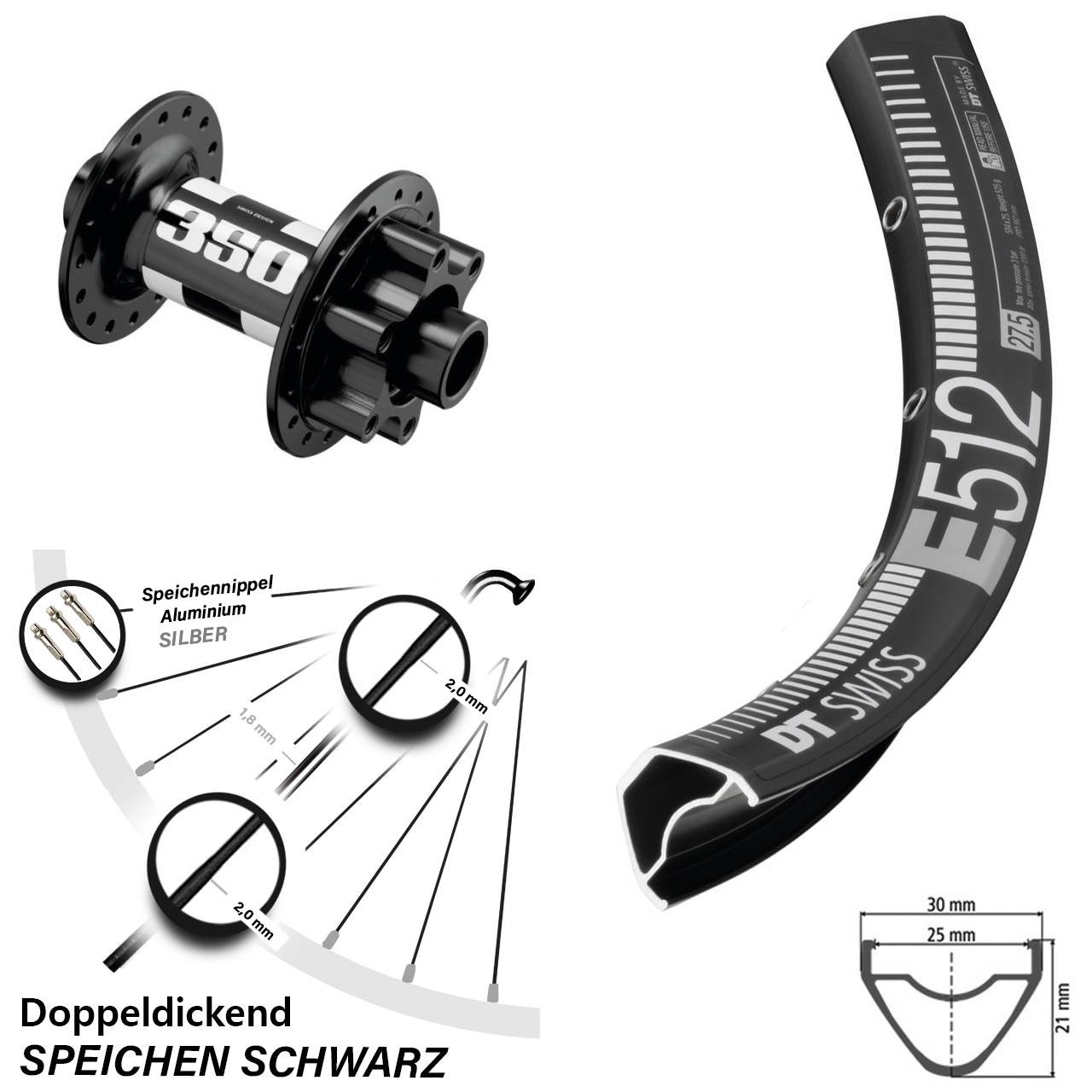 27,5 Zoll DT Swiss E 512 350 Disc Vorderrad 15x110 Boost