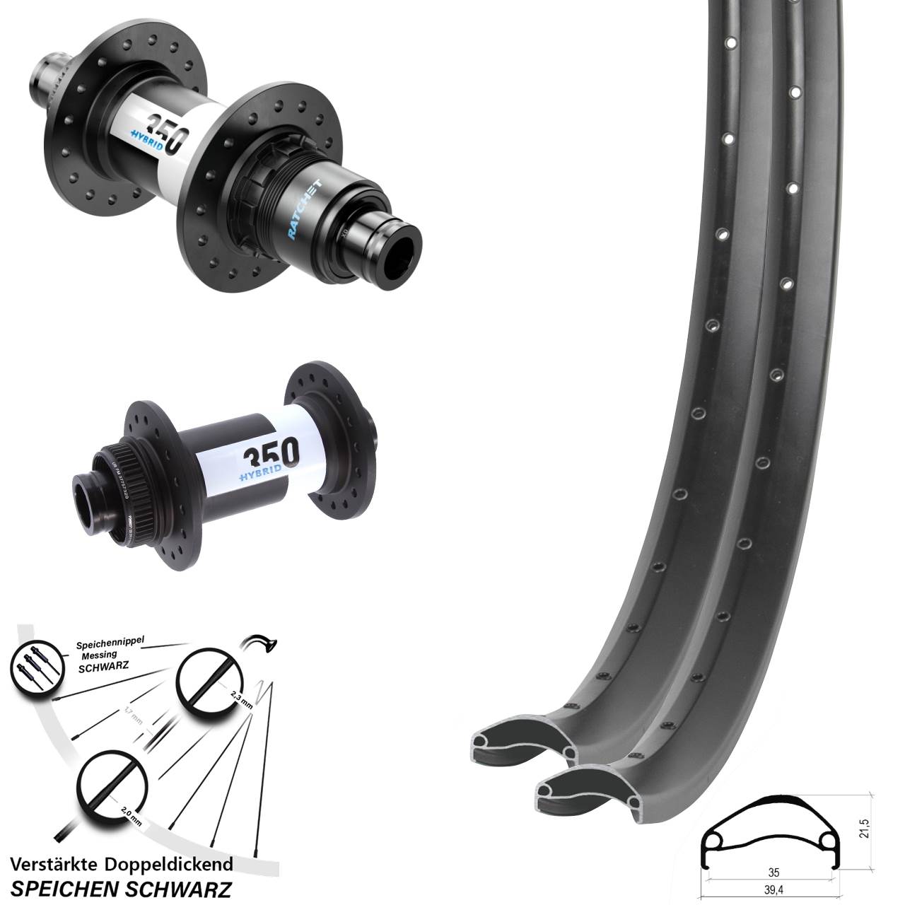 Laufradsatz Disc 15x110 12x148 27,5 Zoll Ambrosio E35 DT Swiss 350 Hybrid XD