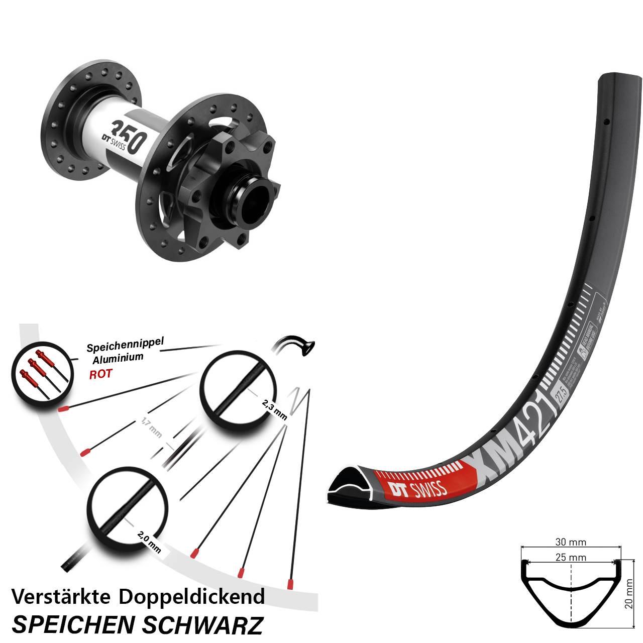 XM 421 DT Swiss 350 Boost 15x110 mm MTB Vorderrad 29 Zoll für 6-Loch