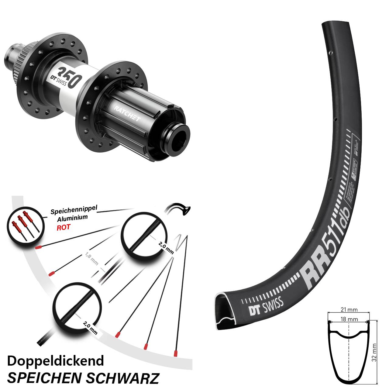 DT Swiss RR511-350 28 Zoll Hinterrad Centerlock 12x142 8-11 fach