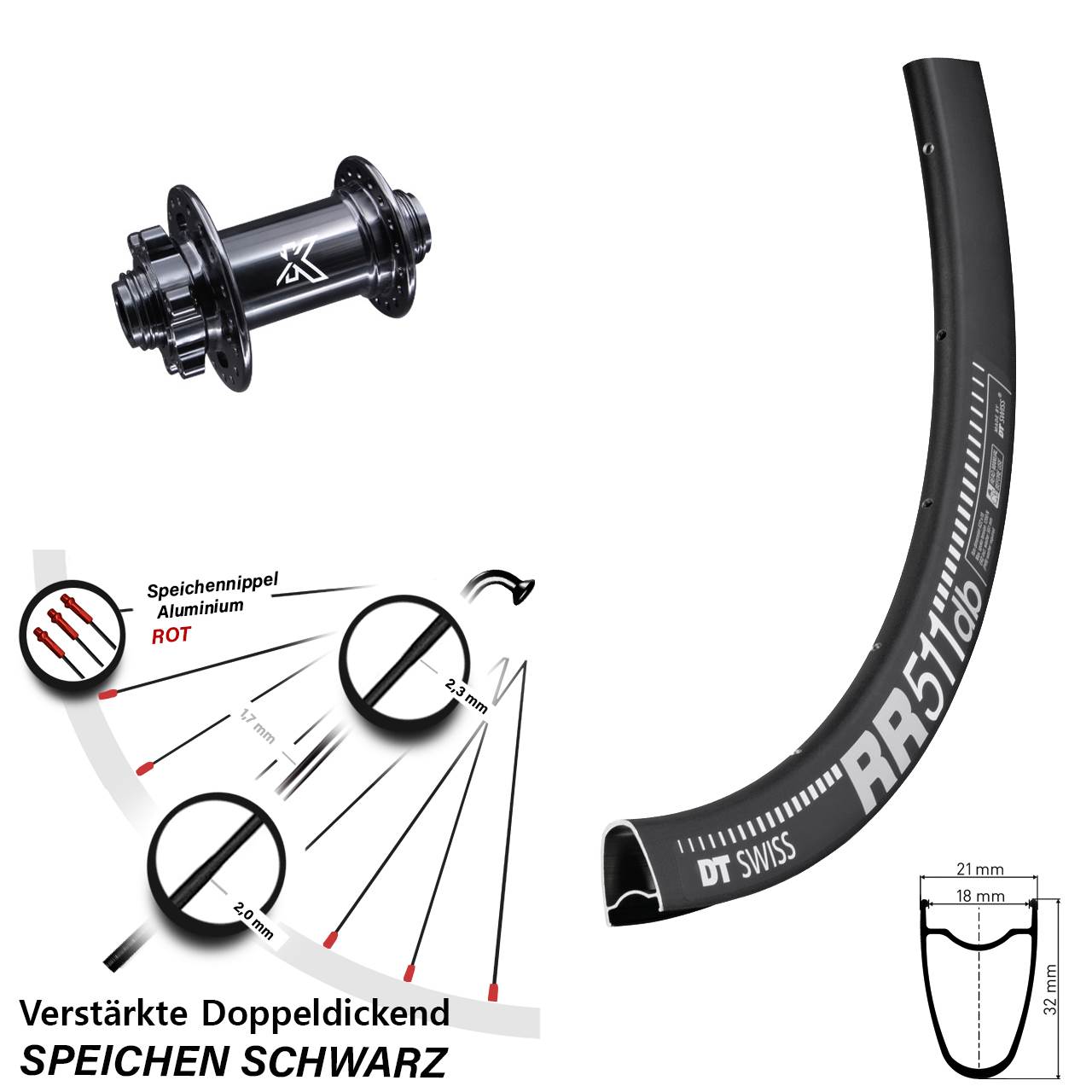 6-Loch Vorderrad 28 Zoll DT Swiss RR511 KX-M 12x100