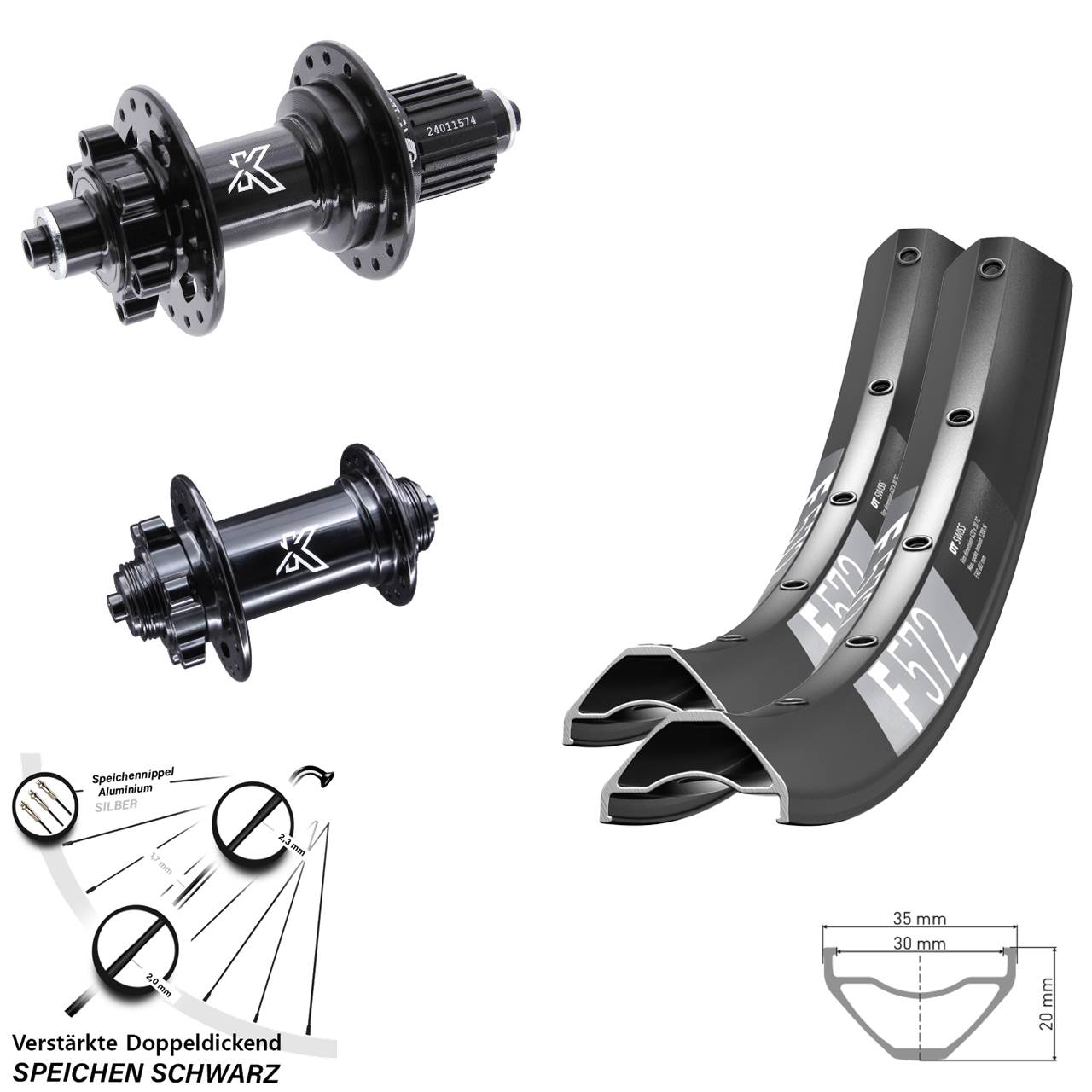 6-Loch Laufradsatz QR 29 Zoll DT Swiss F 572 KX-M Shimano Micro Spline