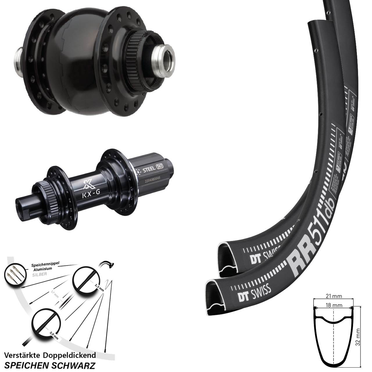Centerlock Laufradsatz DT Swiss RR511 KX-GS verstärkt SON 28 Zoll 8-12 fach HG 12x100/142