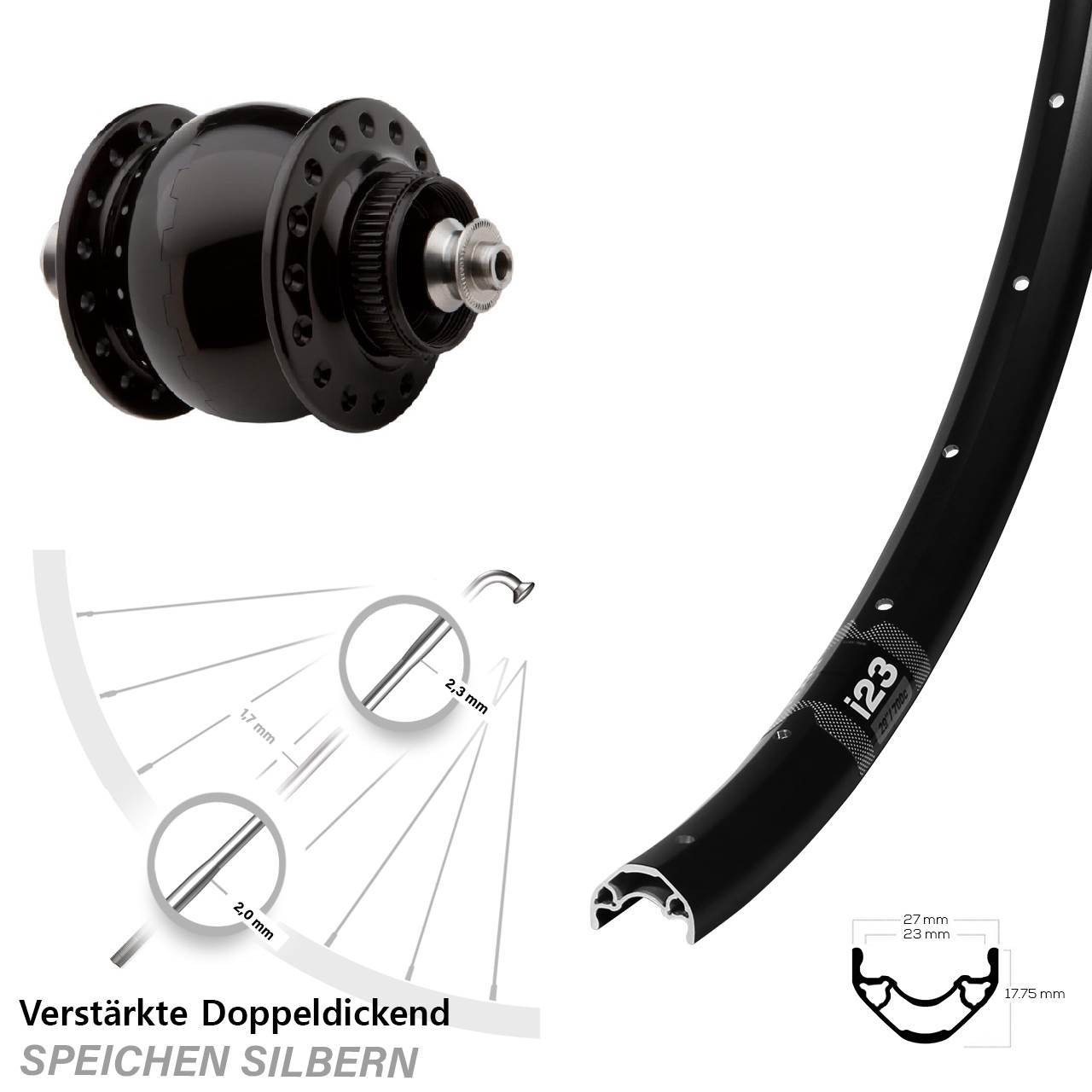 Disc Nabendynamo-Laufrad 29 Zoll WTB i23 SONdelux QR