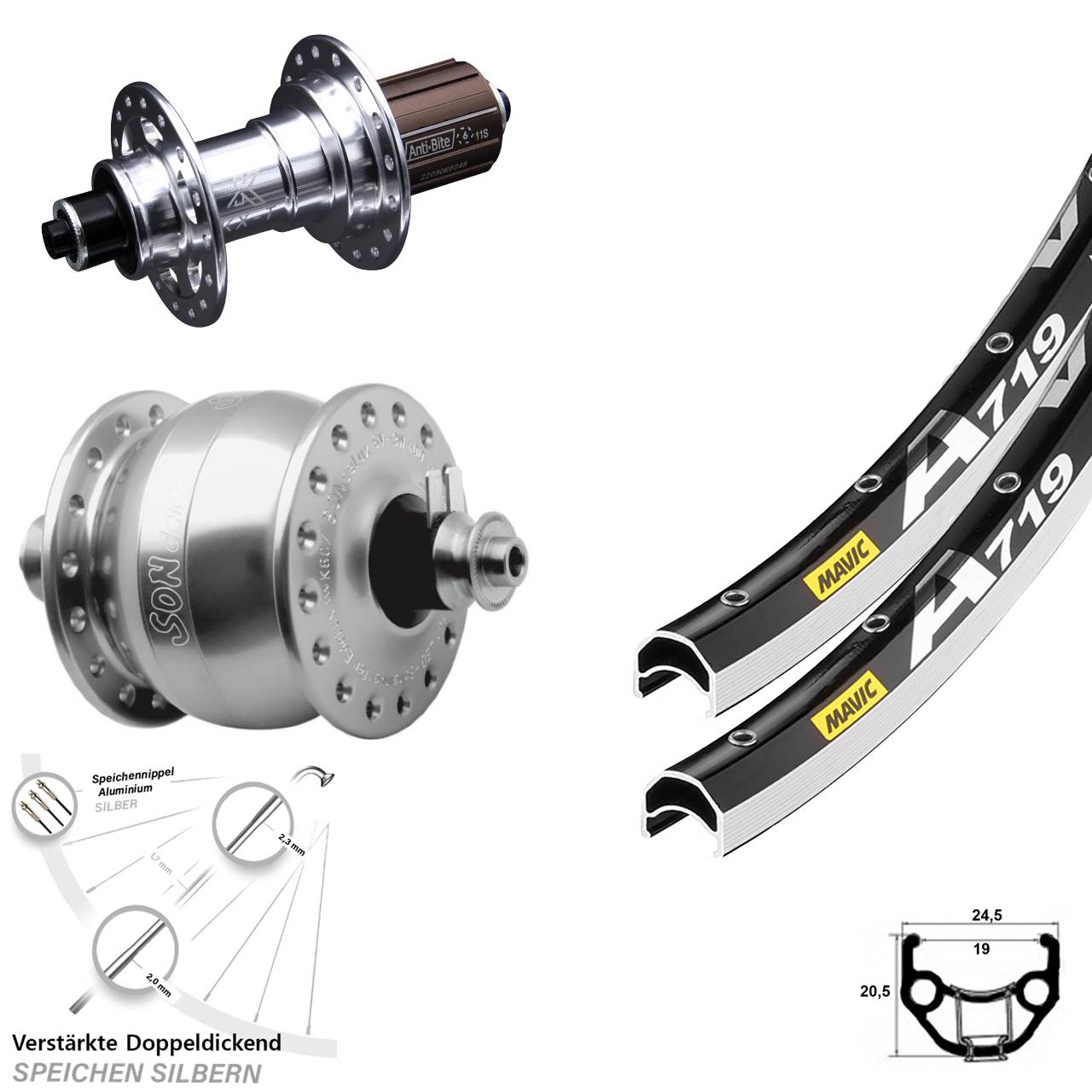 Laufradsatz QR 28 Zoll Mavic A719 KX-T SONdelux 8-12 fach HG