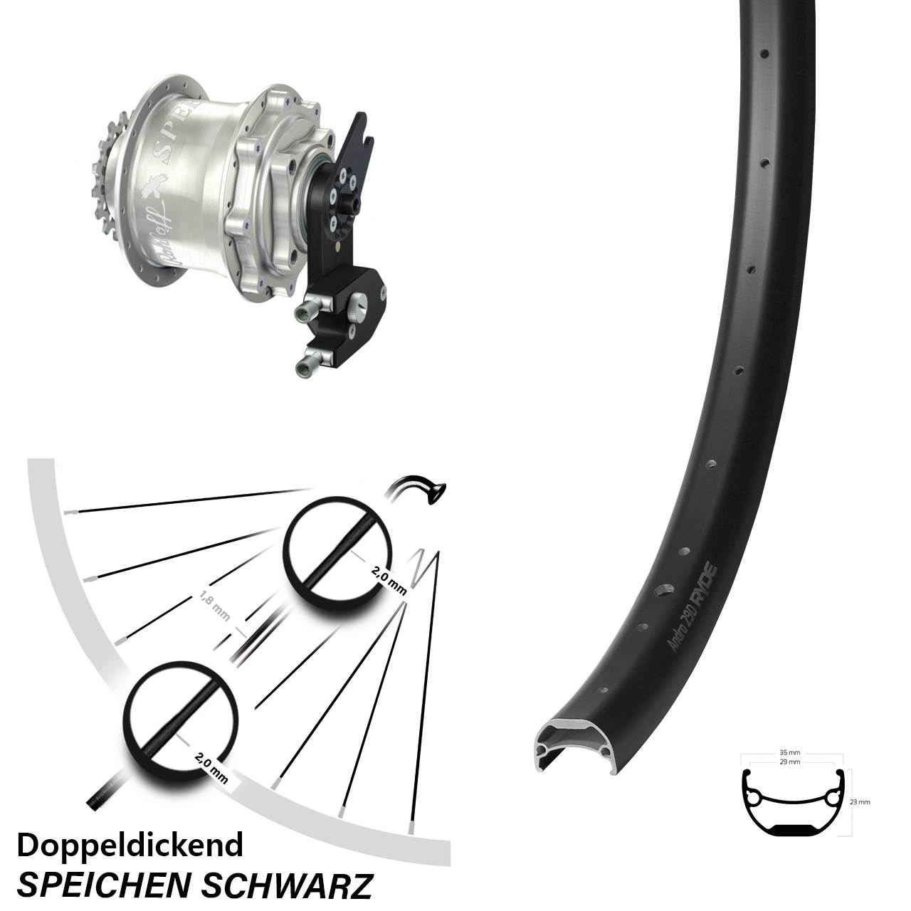 27,5 Zoll Hinterrad Ryde Andra 29 mit Rohloff Speedhub CC OEM2 DB