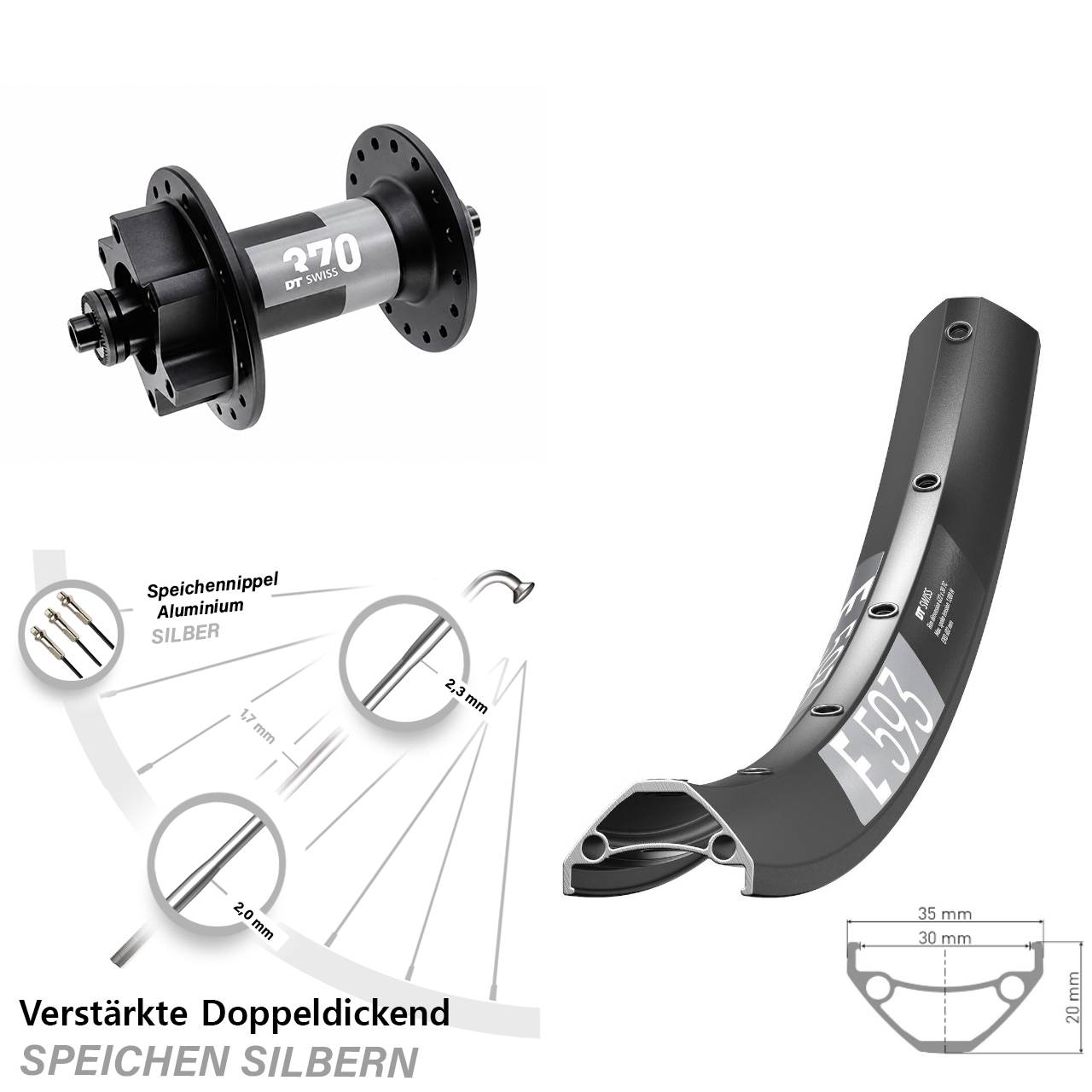 Vorderrad 6-Loch 29 Zoll DT Swiss E 593-370 für Schnellspanner