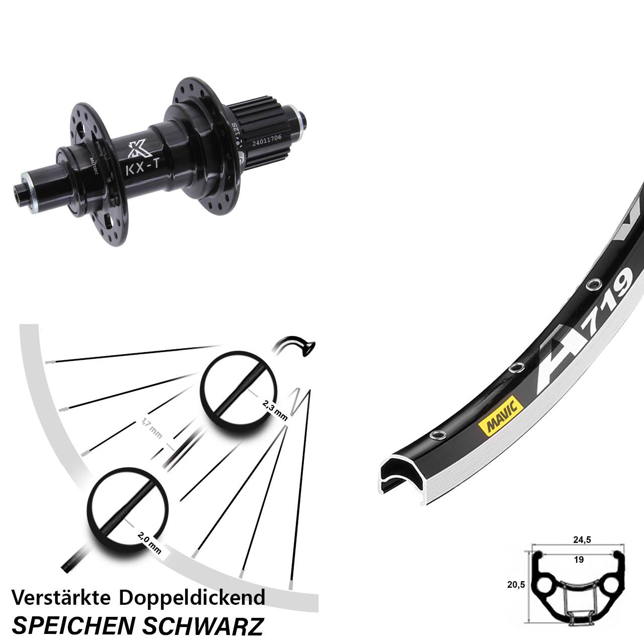 28 Zoll Mavic A 719 KX-T Hinterrad für Schnellspanner Shimano Micro Spline