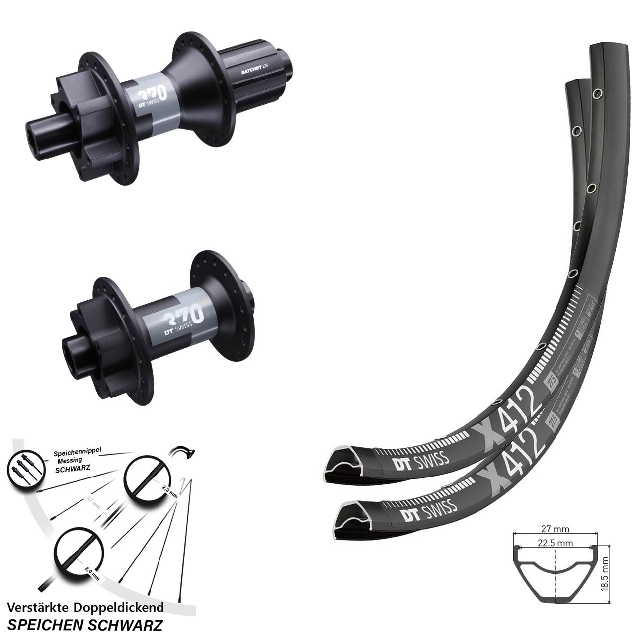 29 Zoll DT Swiss X 412-370 6-Loch Laufradsatz 15x100 12x142 8-11 fach