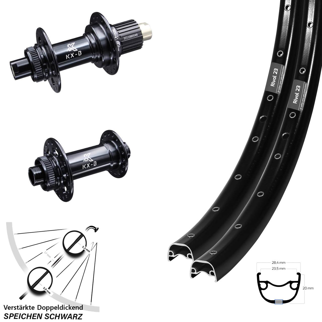 Ryde Rival 23 KX-B 650B Disc Laufrad-Satz 15x110 12x148 Micro Spline