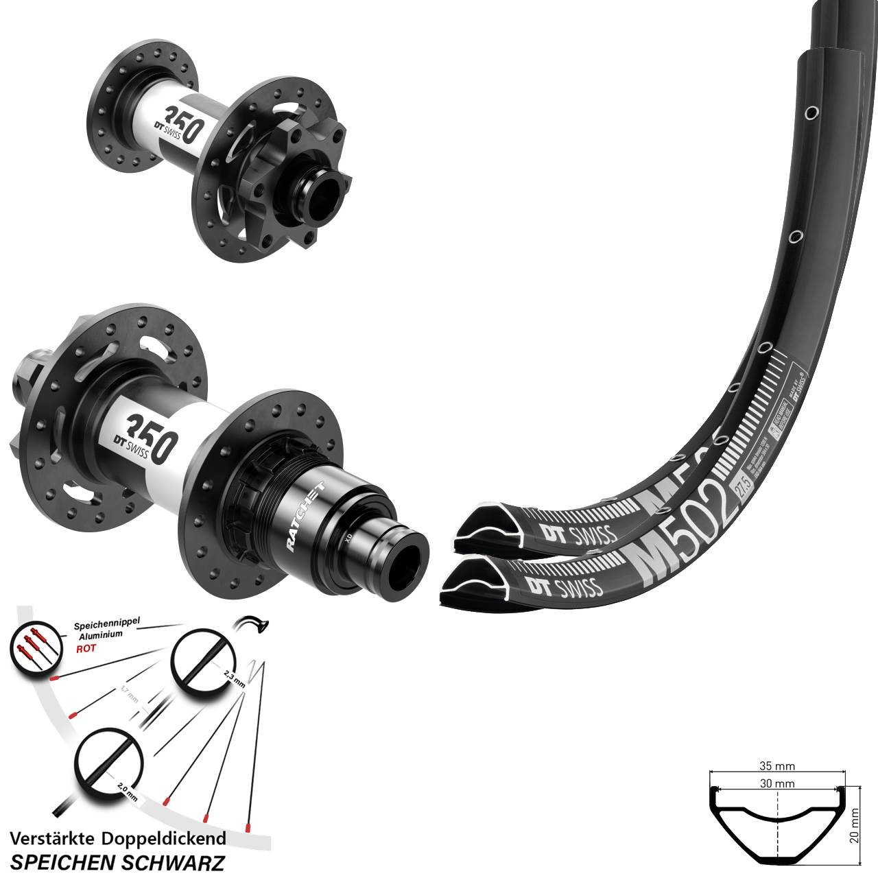 Disc Laufrad-Satz 27,5 Zoll DT Swiss M502-350 SRAM XD 15x100 12x142