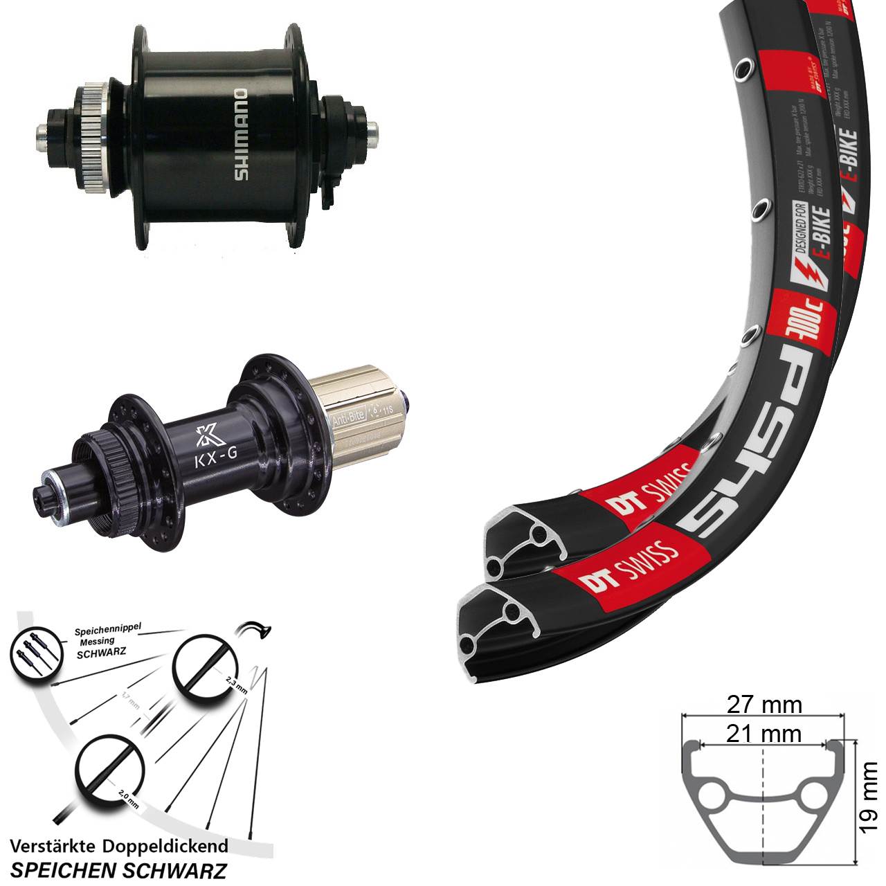 Laufradsatz Disc 26 Zoll DT Swiss 545 KX-G Shimano DH-UR700-3D 8-12 fach QR