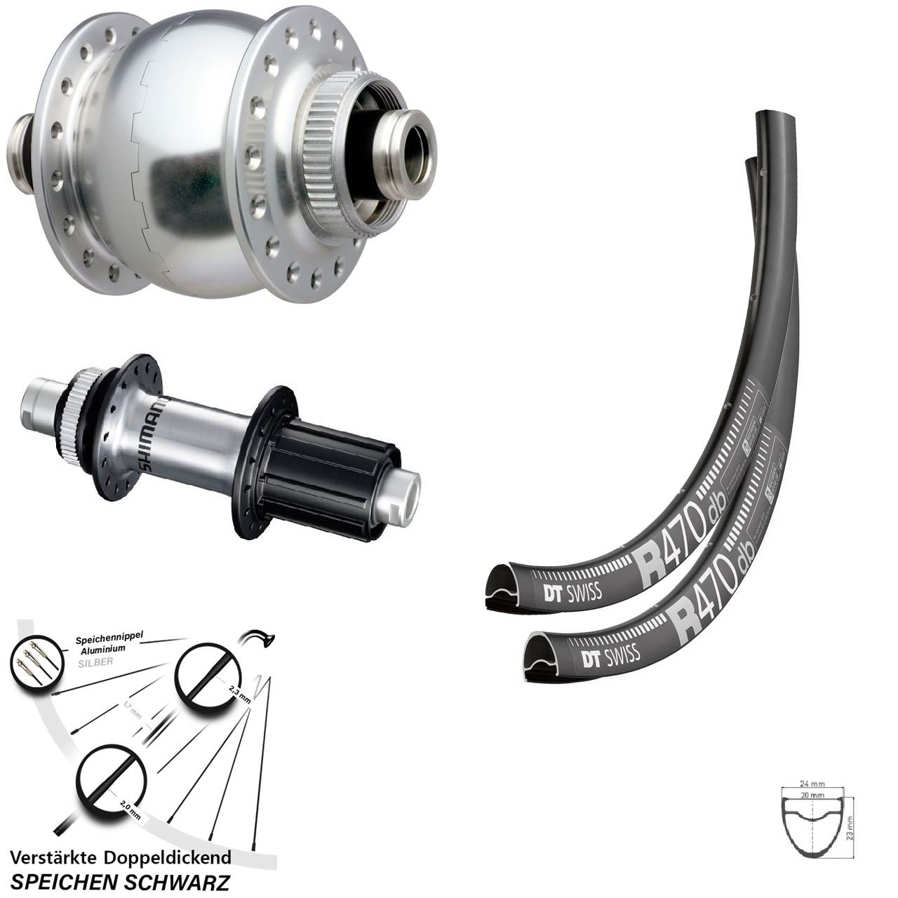 DT Swiss R 470 SONdelux Shimano FH-RS770 28 Zoll Disc Laufrad-Satz 12x100/142 8-12 fach HG