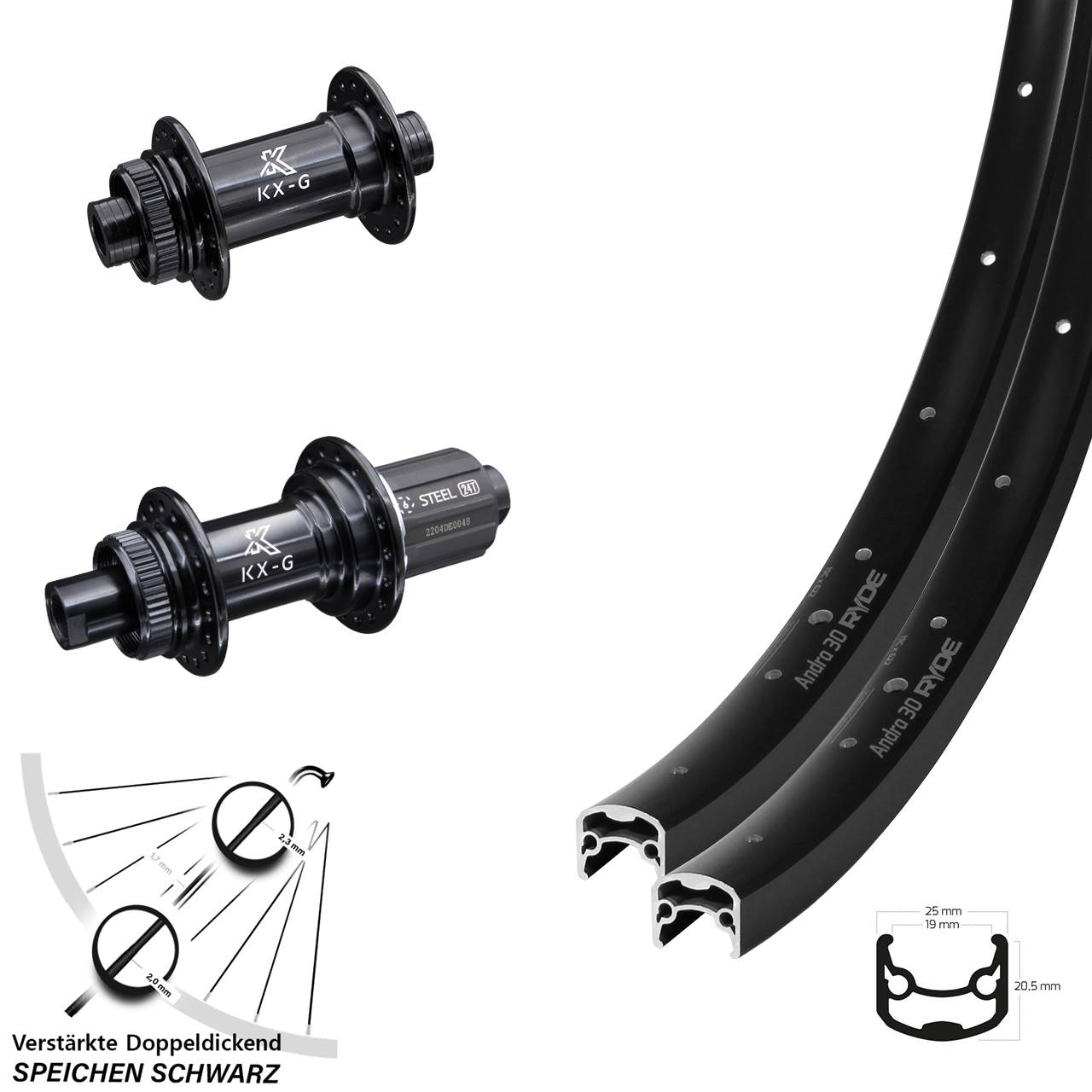 Laufradsatz 29 Zoll Ryde Andra 30 KX-GS Stahl Freilauf 8-12 fach 15x100 12x142