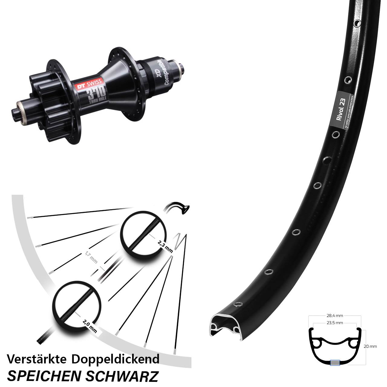 Ryde Rival 23 DT Swiss 370 27,5 Zoll 6-Loch Hinterrad für Schnellspanner SRAM XD