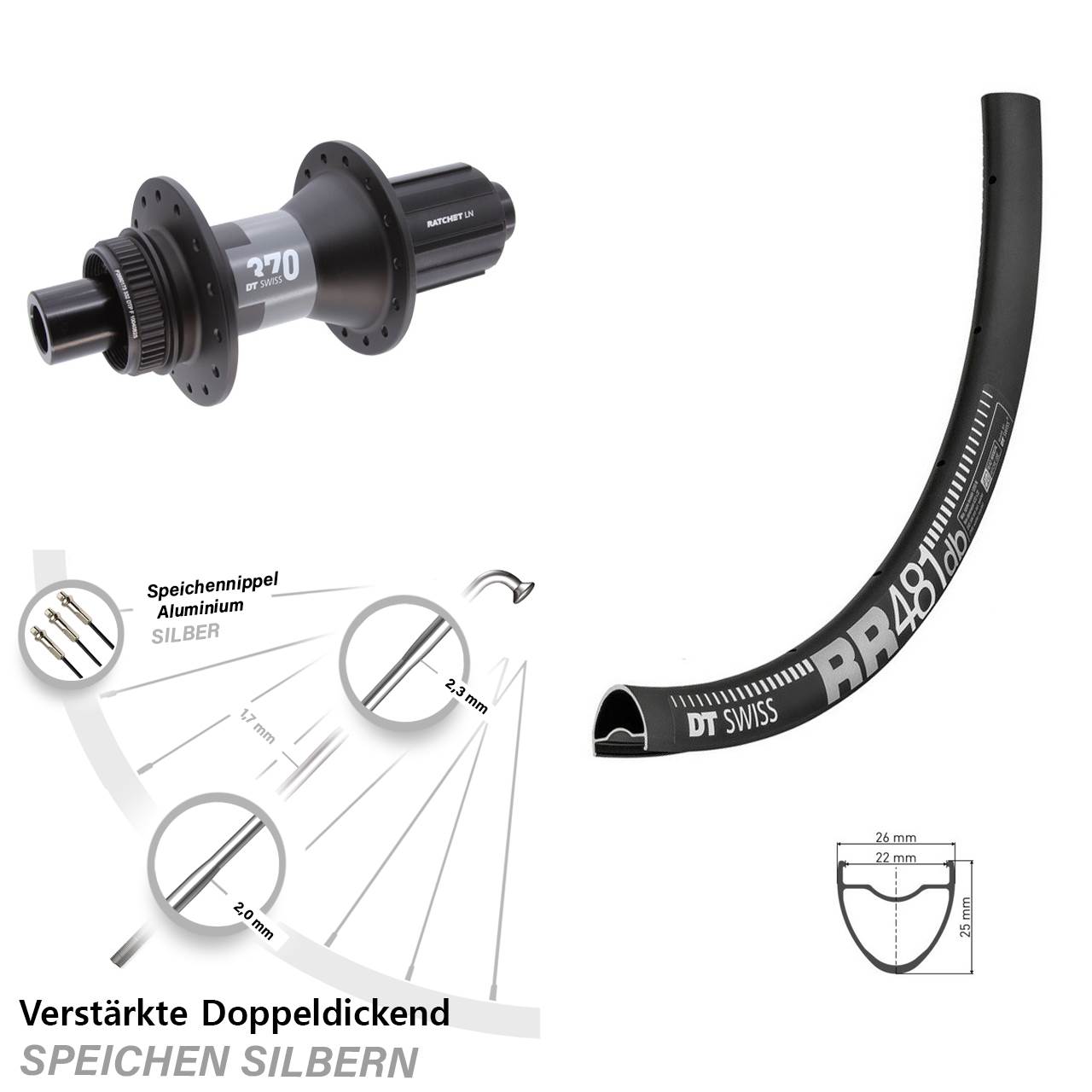 Centerlock Hinterrad 28 Zoll DT Swiss RR481-370 11-12 fach HG 12x142