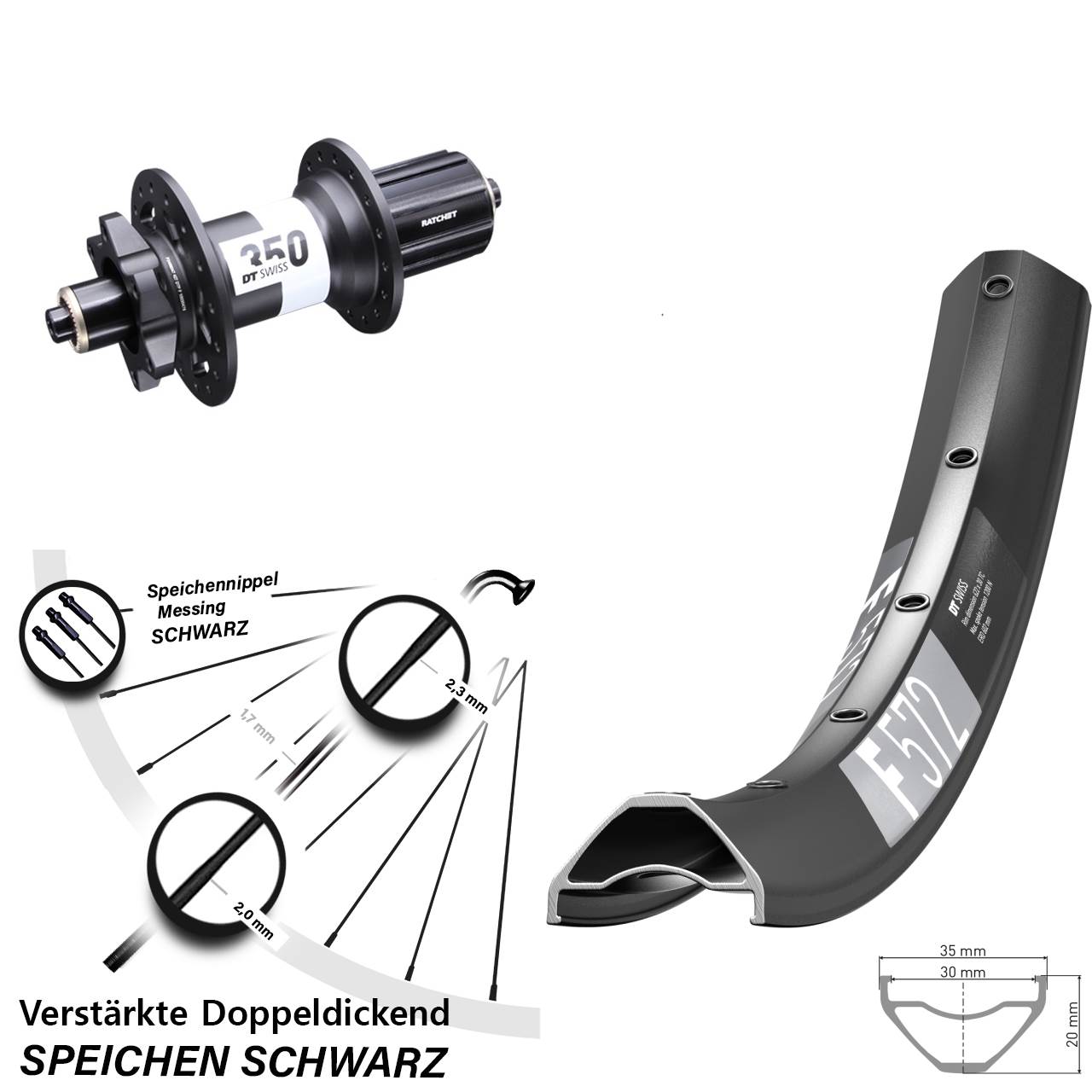 27,5 Zoll DT Swiss F 572-350 Ratchet 36 Disc Laufrad QR 8-11 fach HG