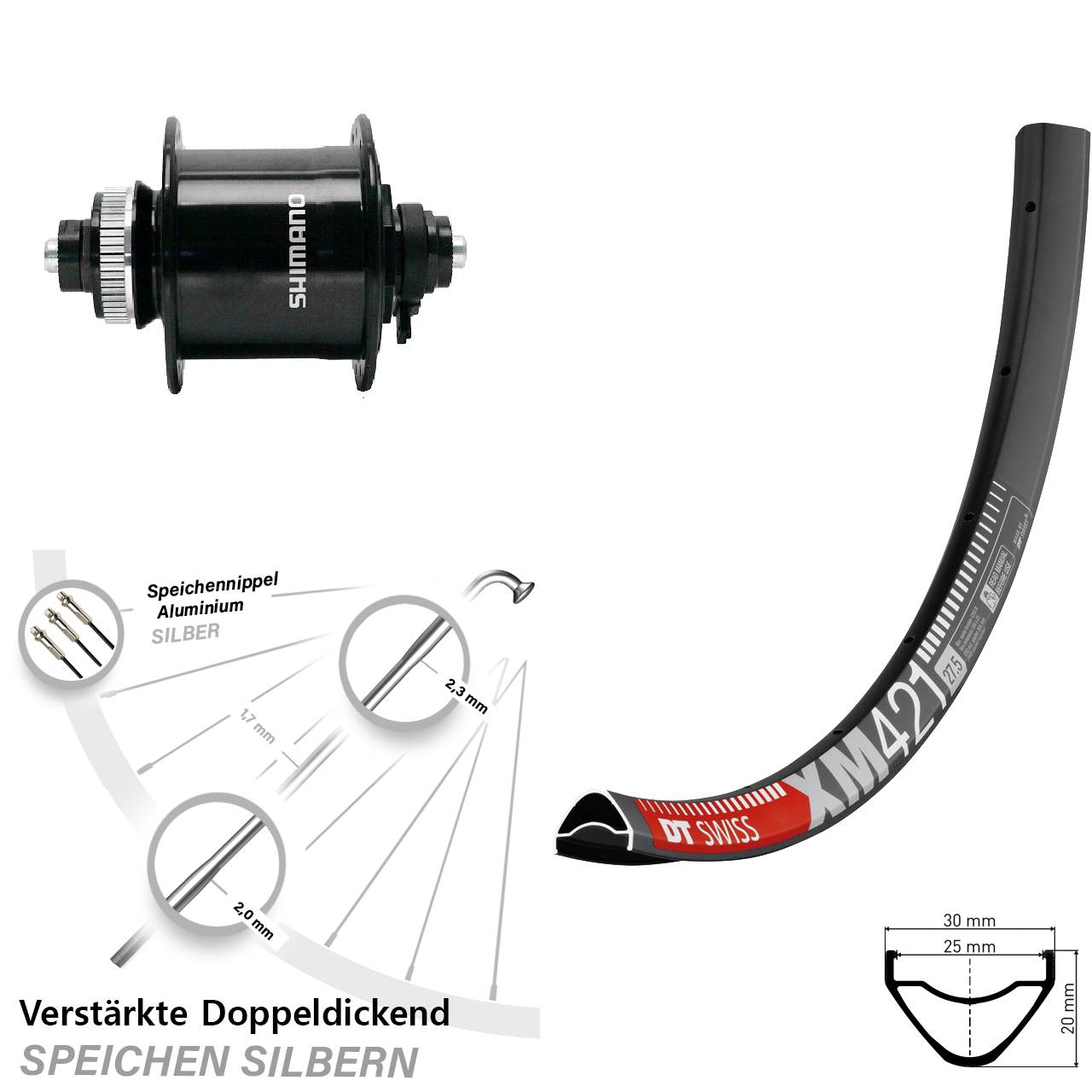 DT Swiss XM421 Shimano DH-UR700 Centerlock 29 Zoll Dynamovorderrad QR