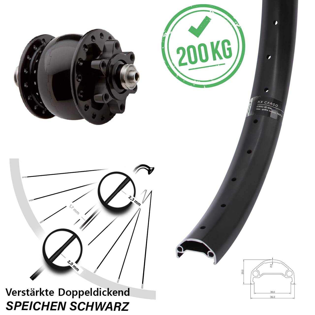 KX Cargo SON 28 Disc 29 Zoll Nabendynamolaufrad für Schnellspanner