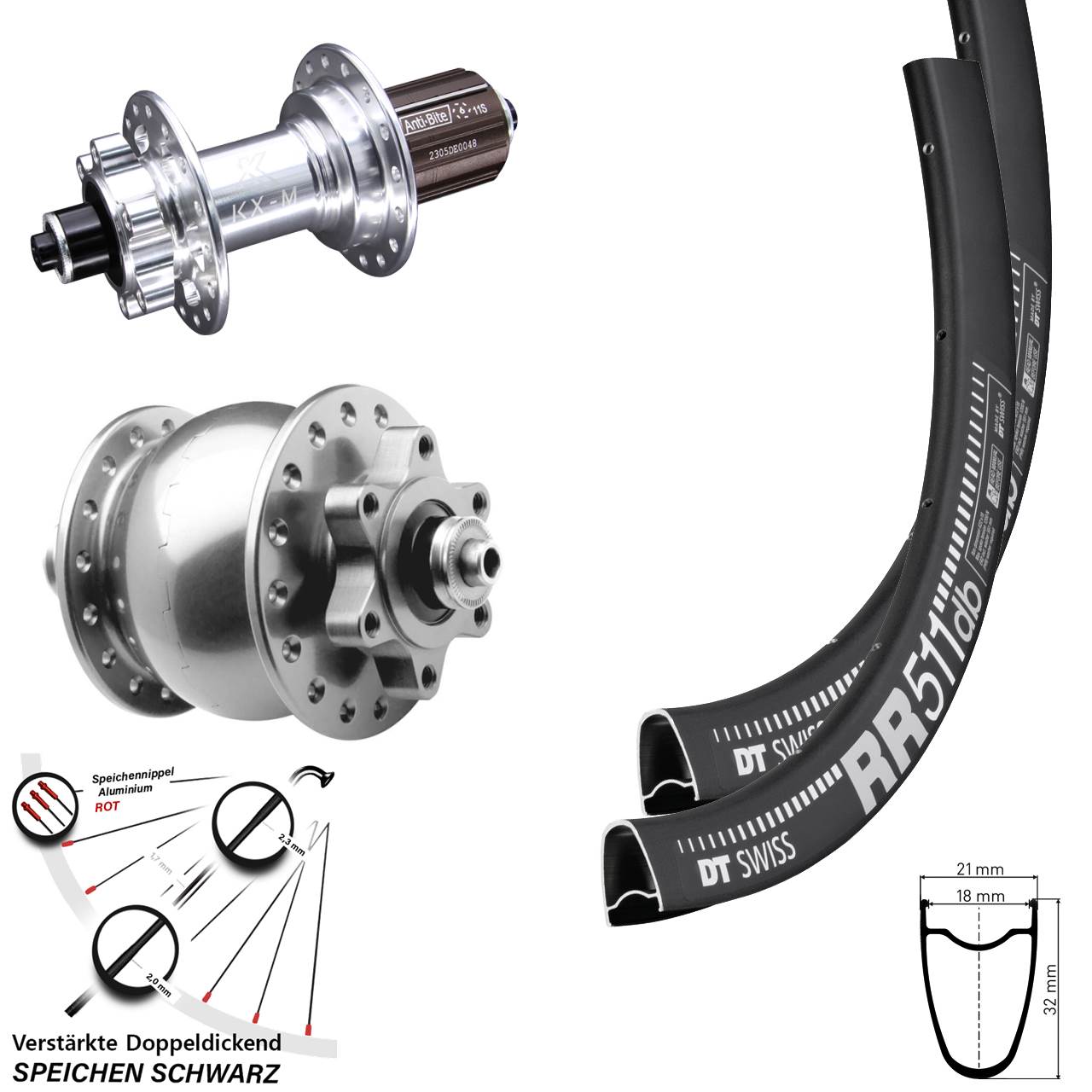 Laufradsatz 6-Loch QR 28 Zoll DT Swiss RR 511 KX-M SON silbern 8-12 fach