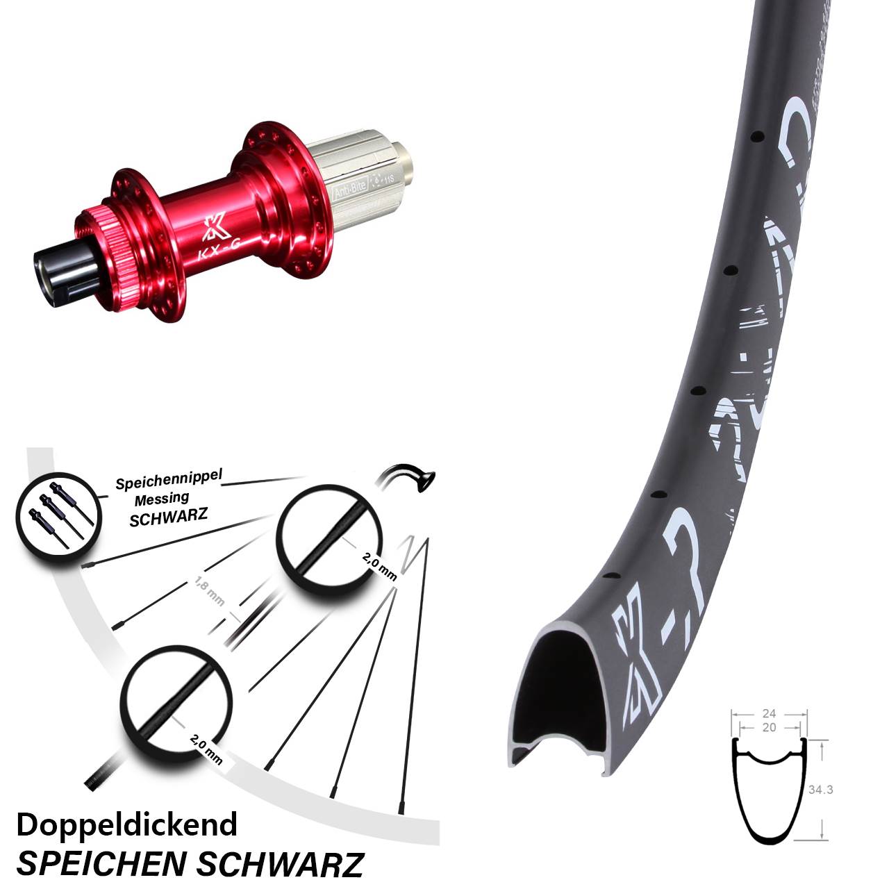 Hinterrad 28 Zoll R Road KX-G rot 8-12 fach 12x142