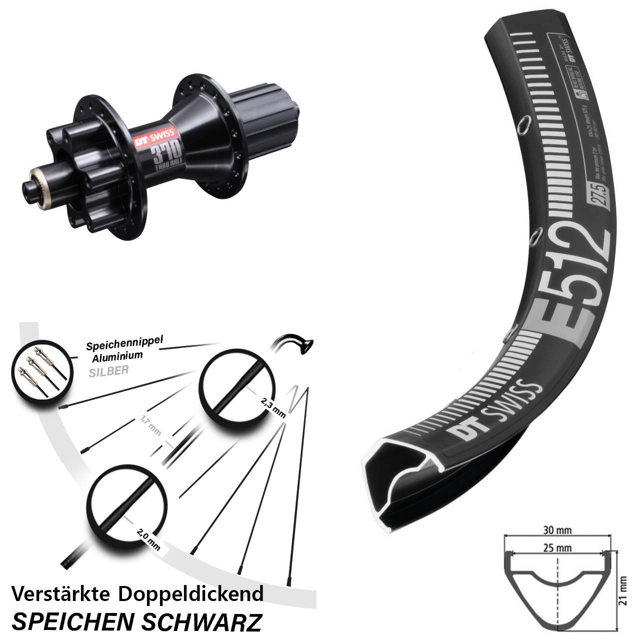 29 Zoll DT Swiss E 512 DT Swiss 370 6-Loch Hinterrad für Schnellspanner 8-11 fach HG