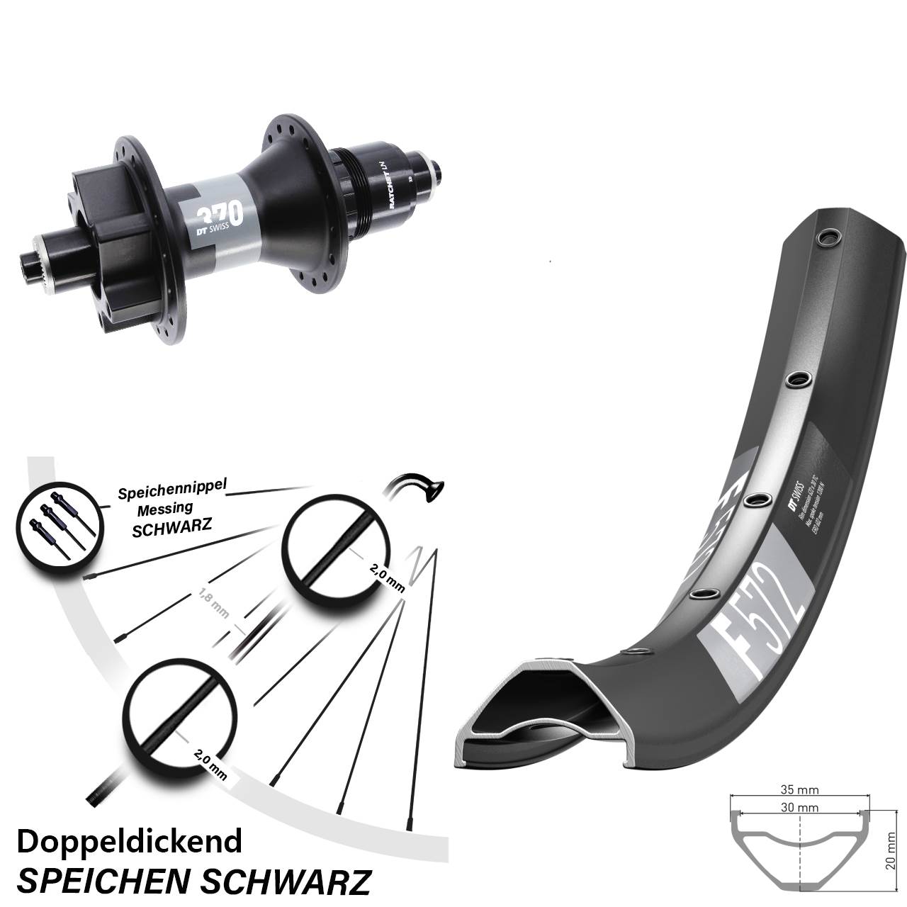 DT Swiss F572 370 27,5 Zoll 6-Loch Hinterrad für Schnellspanner Boost XD 11-12 fach