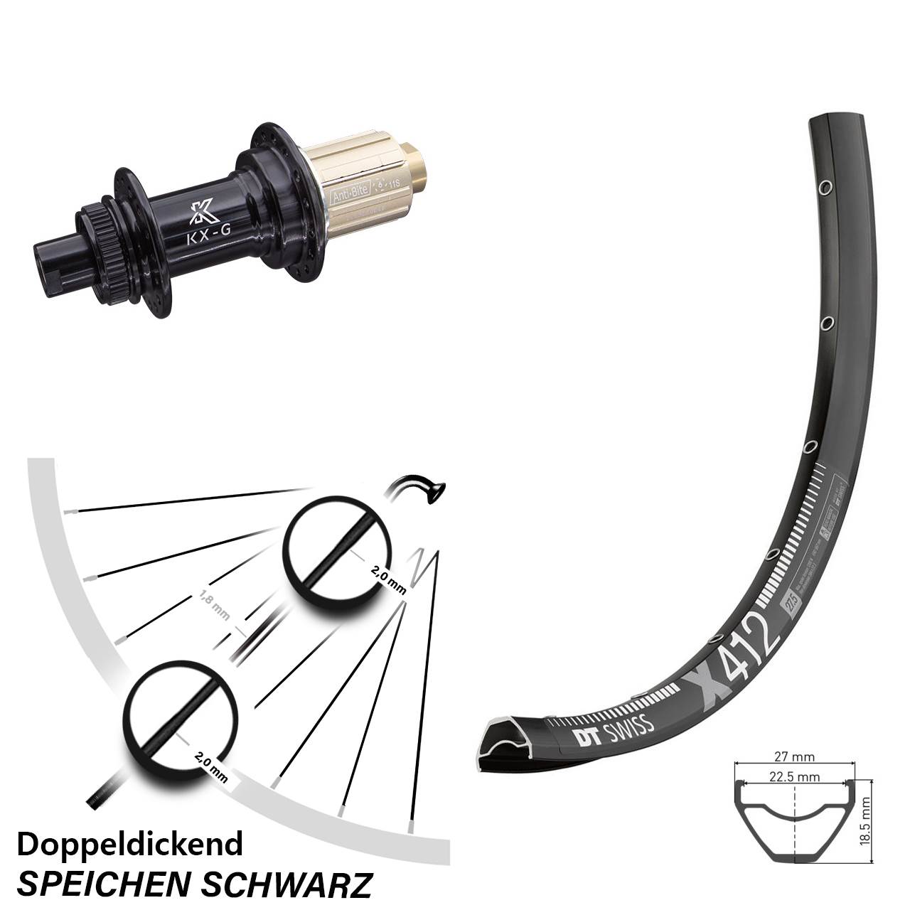28 Zoll DT Swiss X 412 Hinterrad KX-G 8-12 fach 12x142