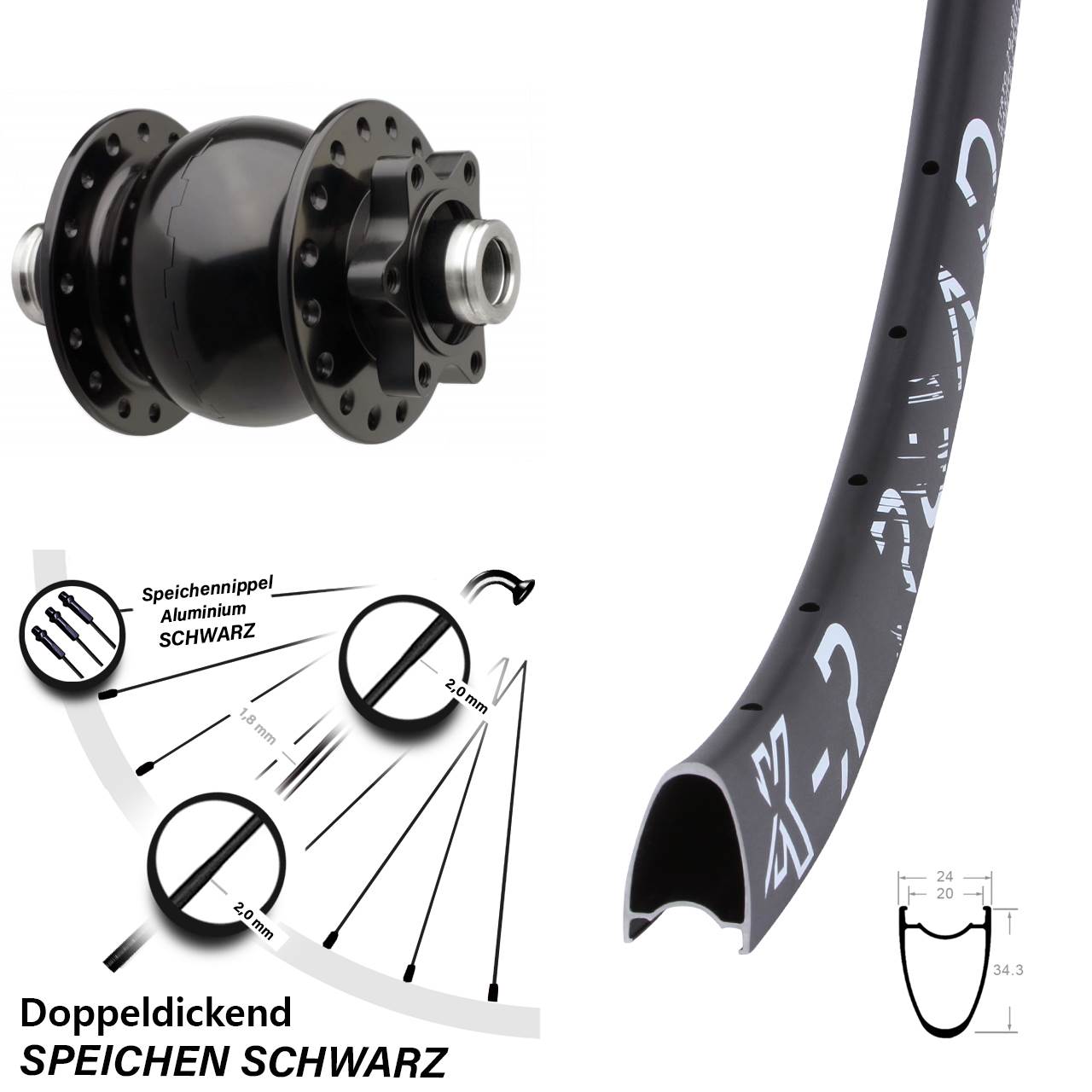 Vorderrad KX-R Road 28 Zoll hoch Dynamo SON Boost 12x110 mm