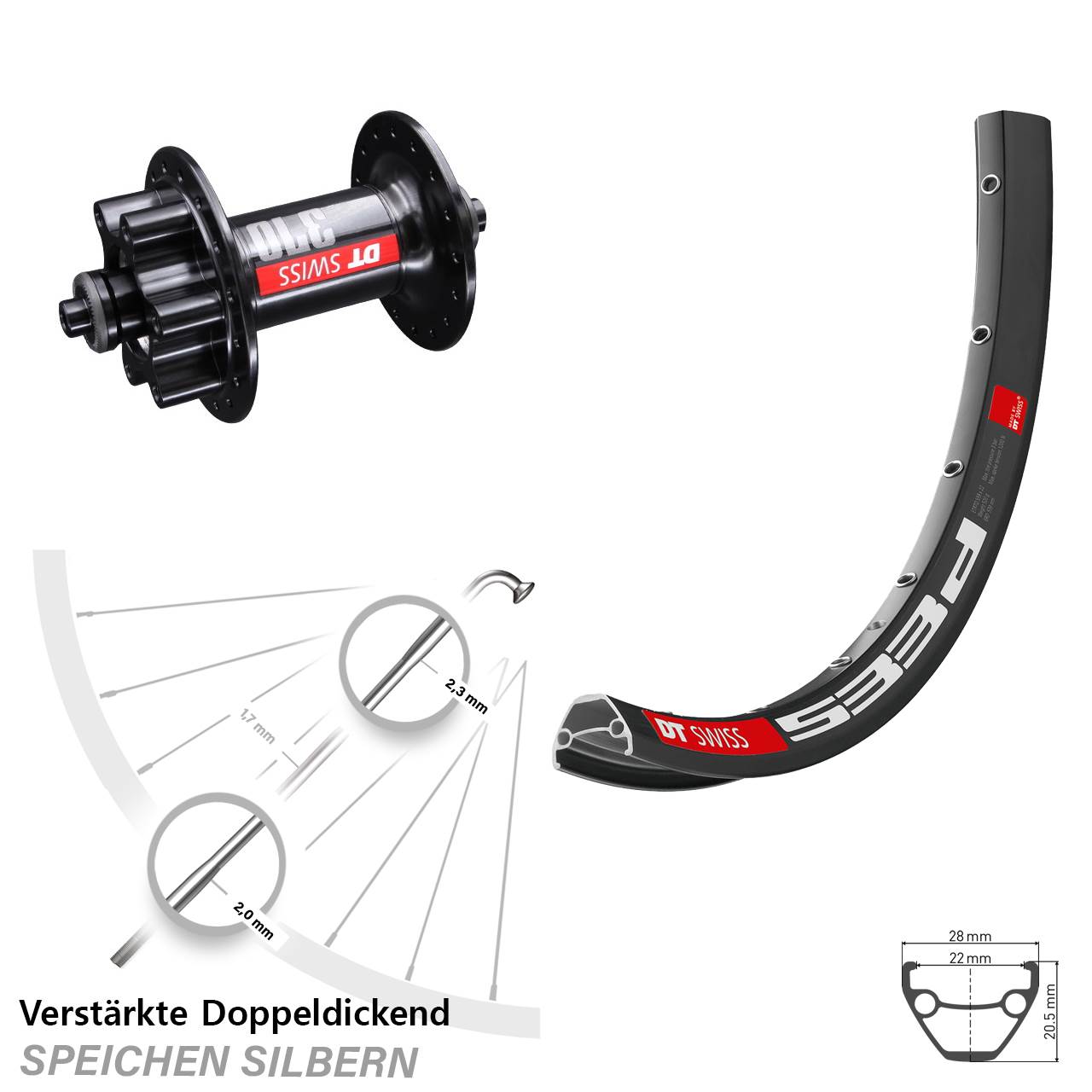28 Zoll DT Swiss 533 D-370 Vorderrad 6-Loch QR