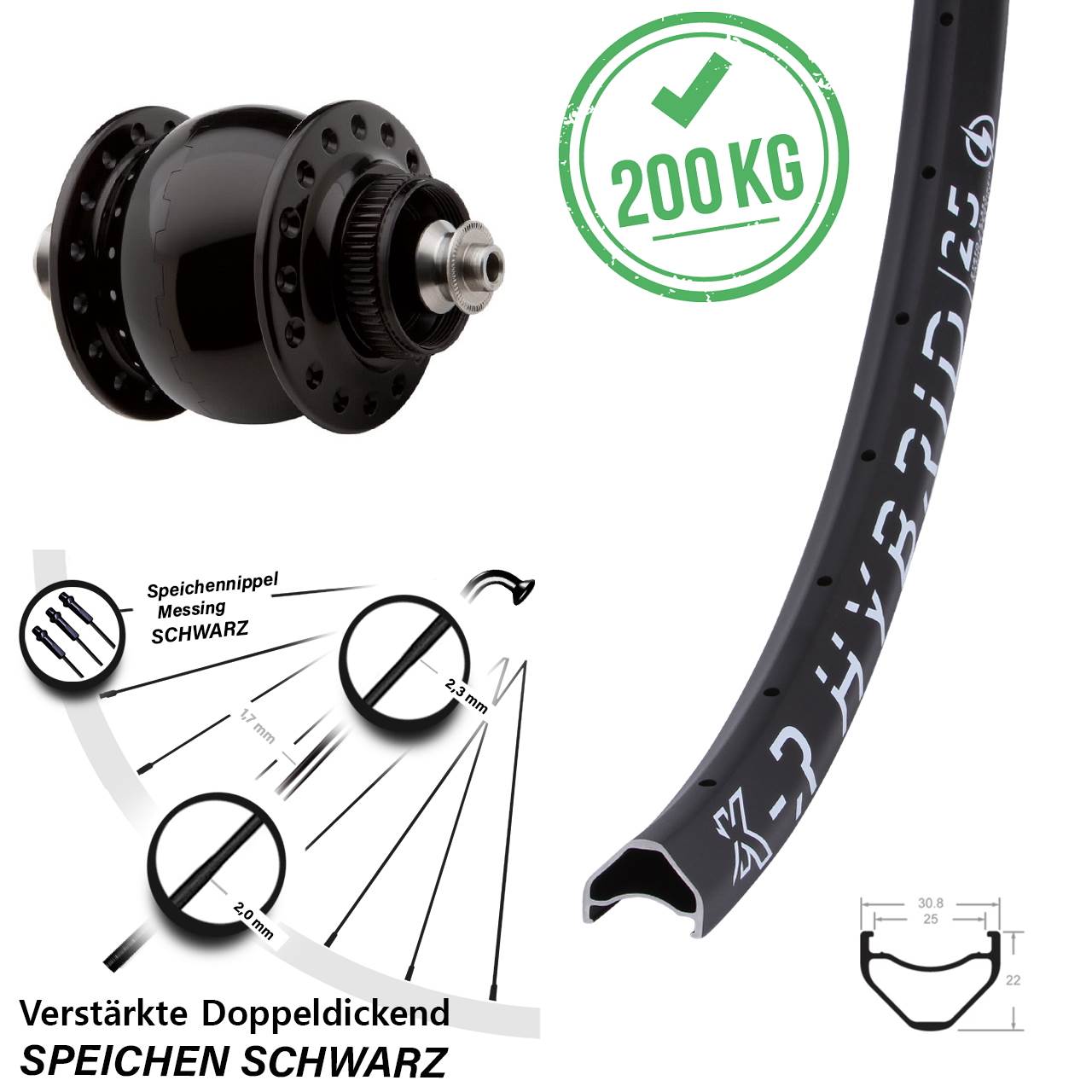 27,5 Zoll KX-R Hybrid 25 SON 28 Centerlock Vorderrad mit Nabendynamo QR