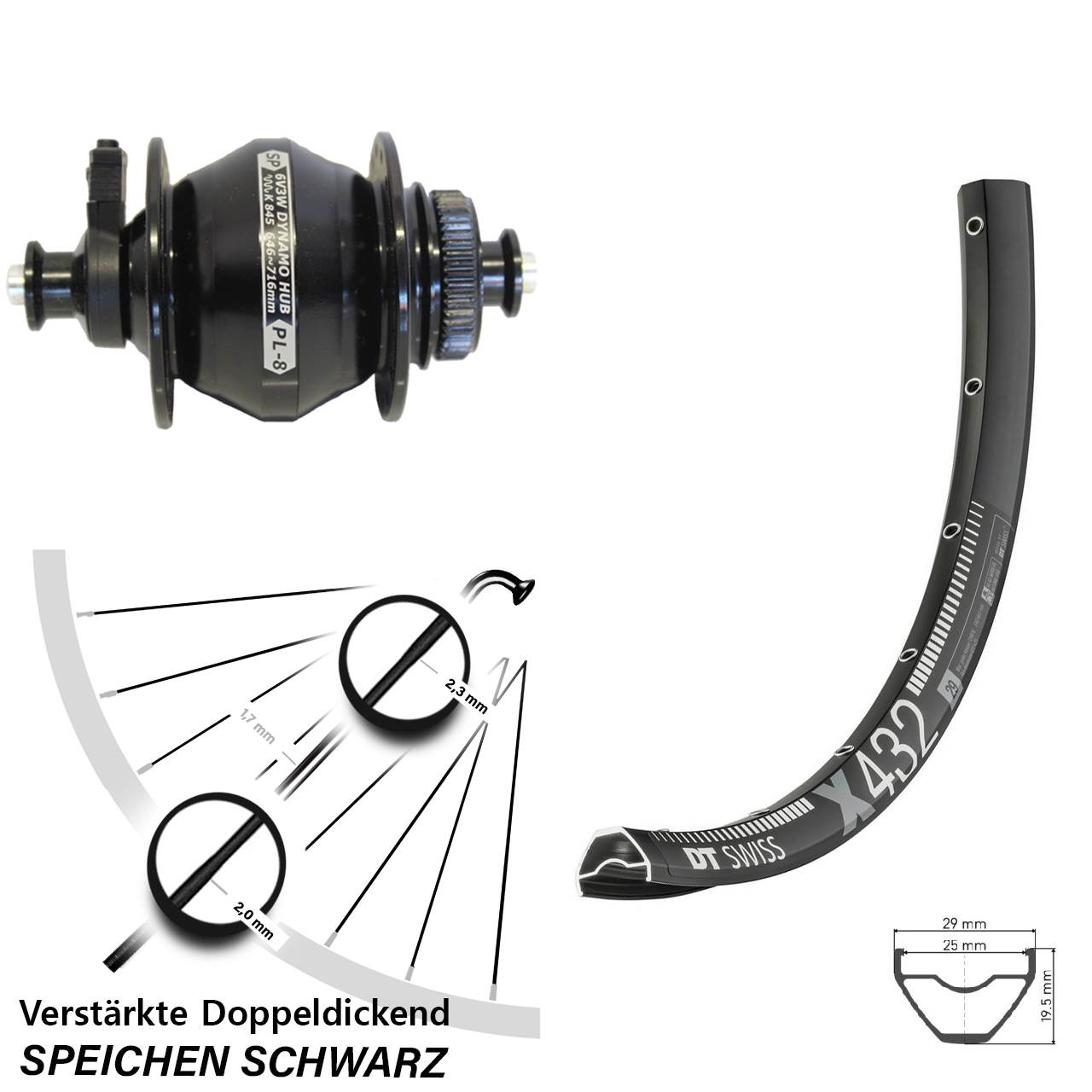 Disc Nabendynamovorderrad 29 Zoll DT Swiss X432 Shutter PL-8 QR
