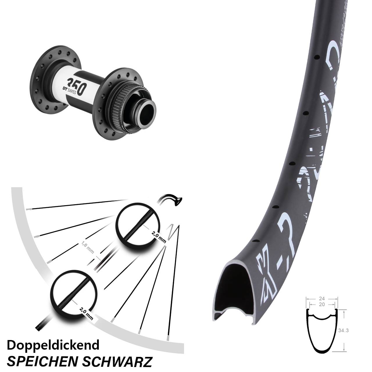 28 Zoll KX-R Road DT Swiss 350 Vorderrad Centerlock 15x100