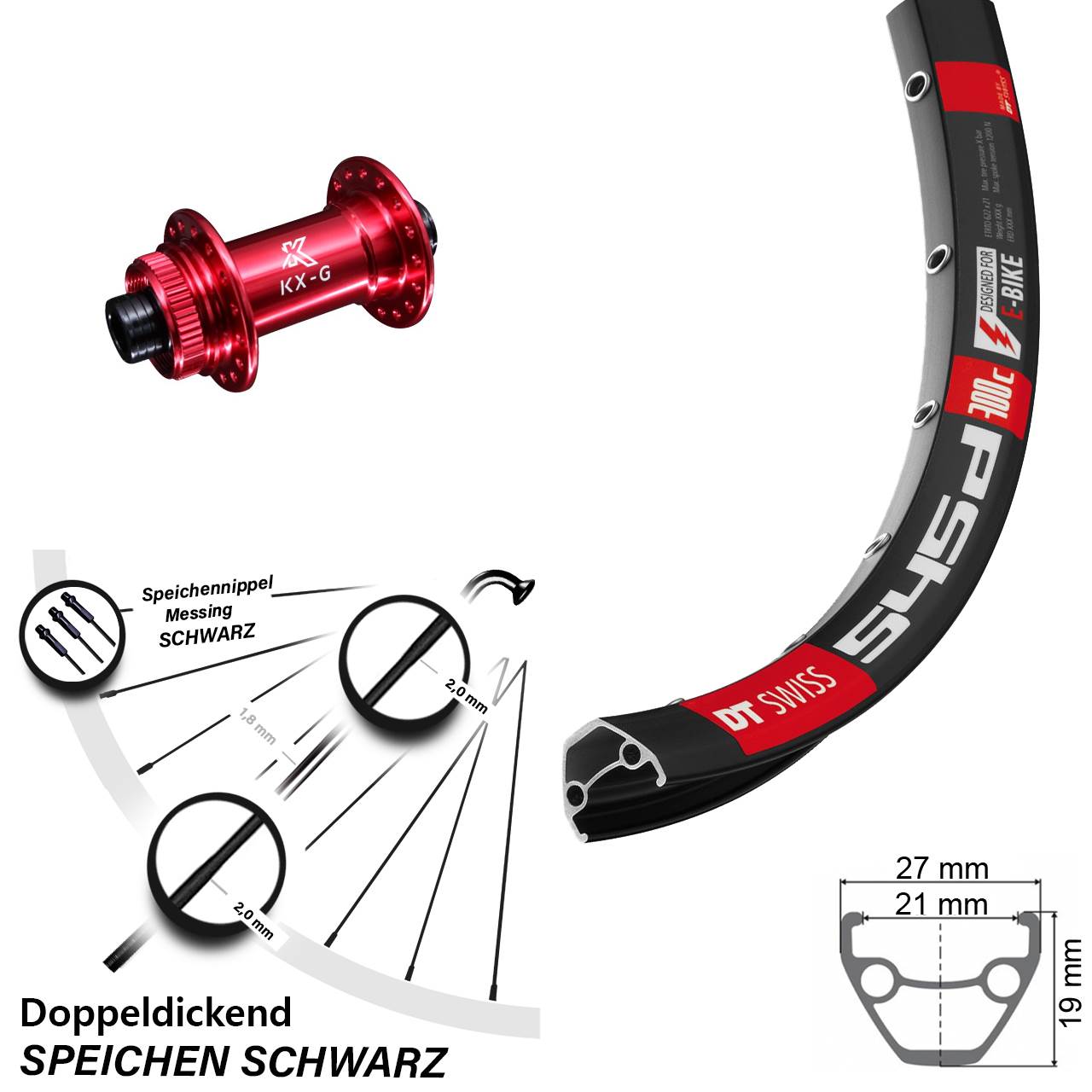 DT Swiss 545d KX-G rot 28 Zoll Vorderrad Centerlock 12x100