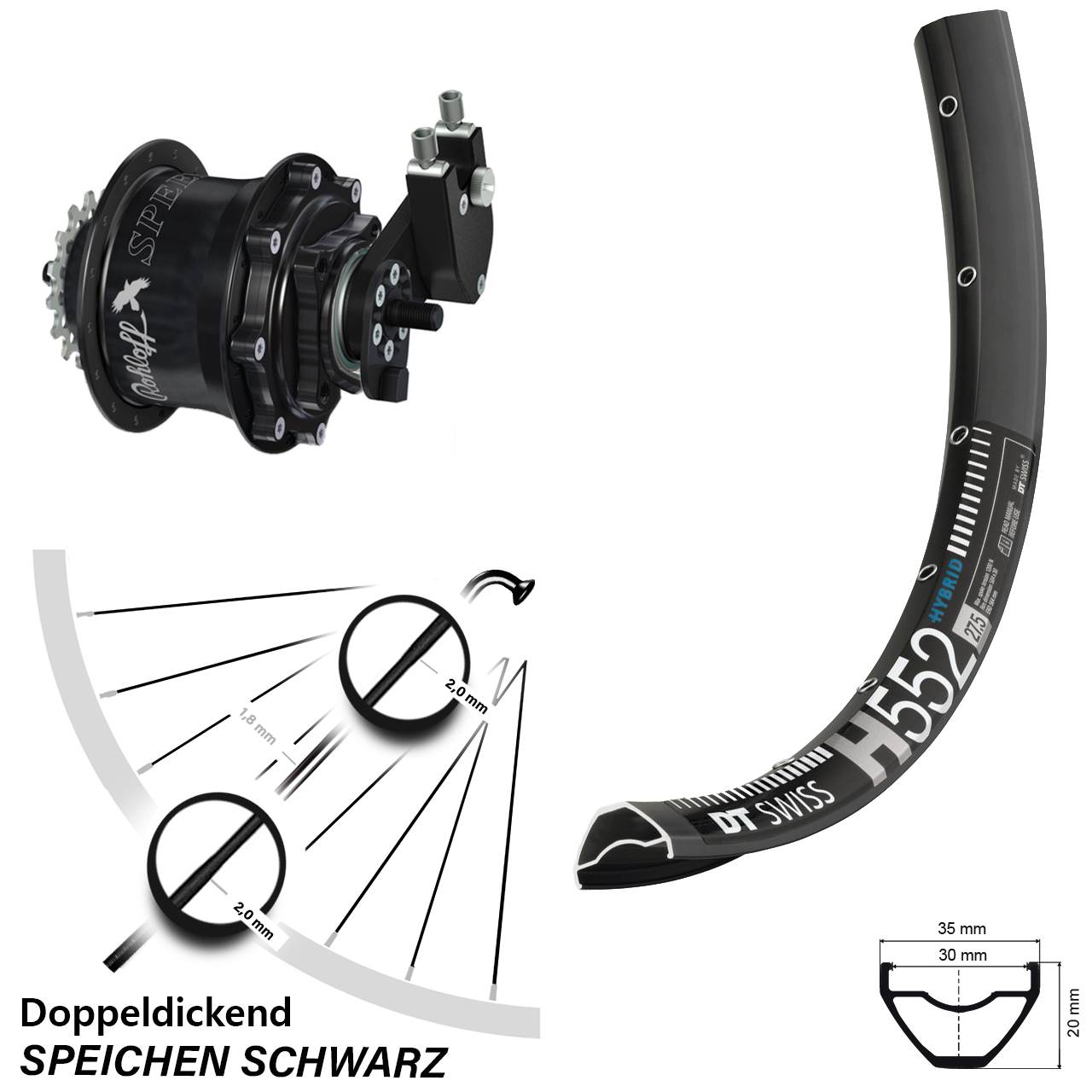 Disc Hinterrrad 27,5 Zoll DT Swiss H552 Rohloff 500/14 TS DB OEM Tandem