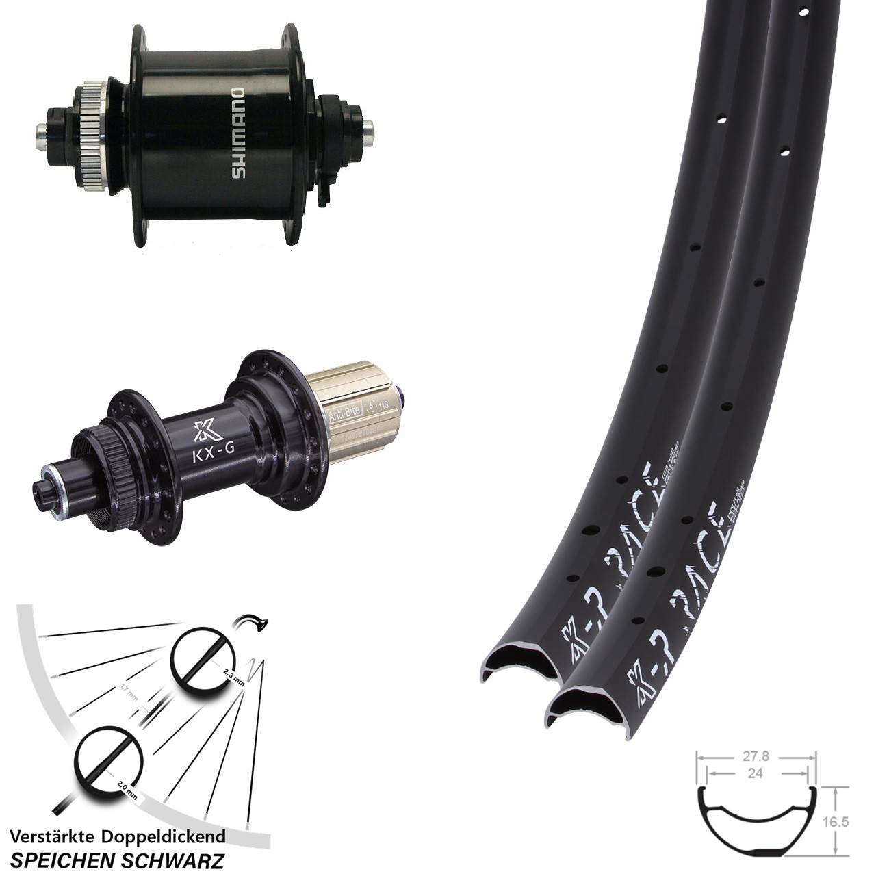 KXR-G Race Shimano DH-UR700-3D Disc Laufradsatz für Schnellspanner 8-12 fach HG