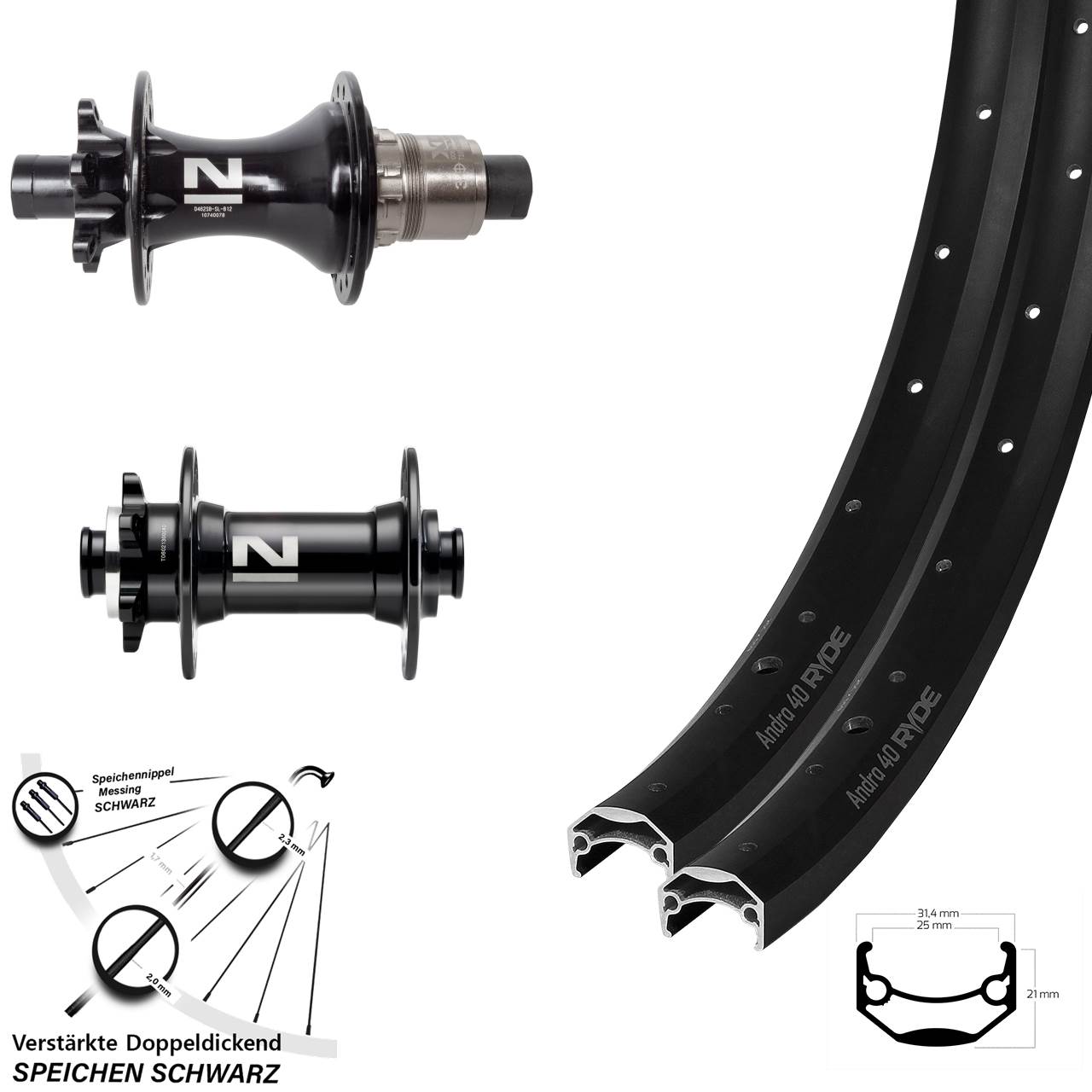 Ryde Andra 40 Novatec D041SB D462 26 Zoll 6-Loch Laufradsatz 15x110 12x148 SRAM XD